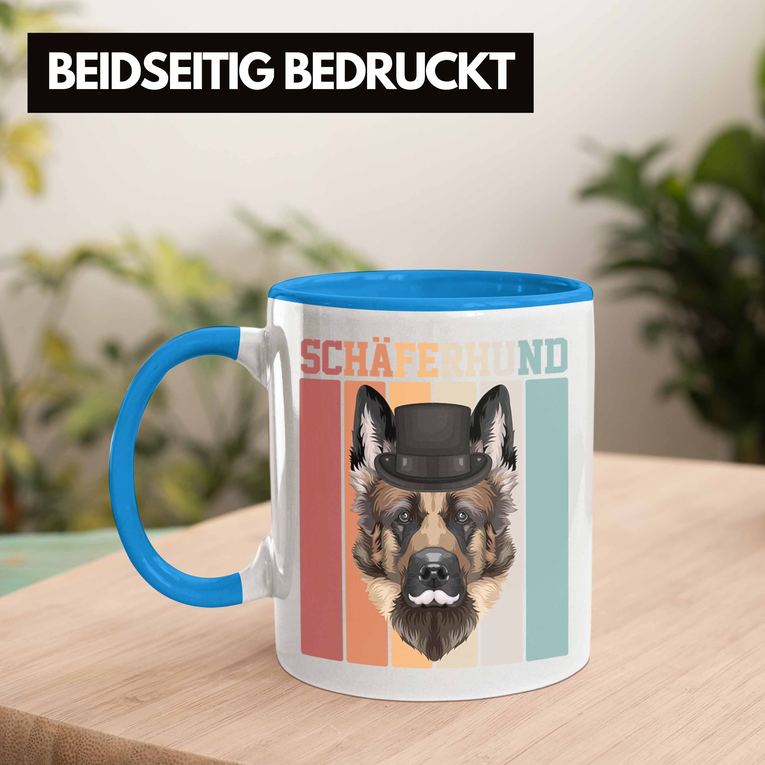 Lustiger Geschenk Schäferhund Retro Blau Tasse Geschenkidee Tasse Besitzer Trendation Spruch