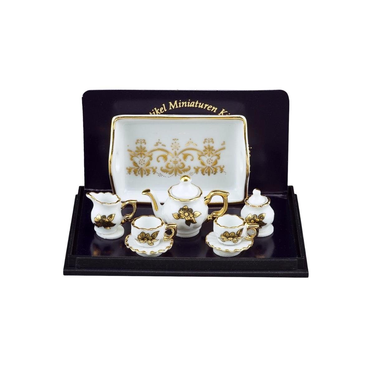 Baronesse "Goldblume", Teeset Miniatur Porzellan Dekofigur Reutter 001.347/6 -