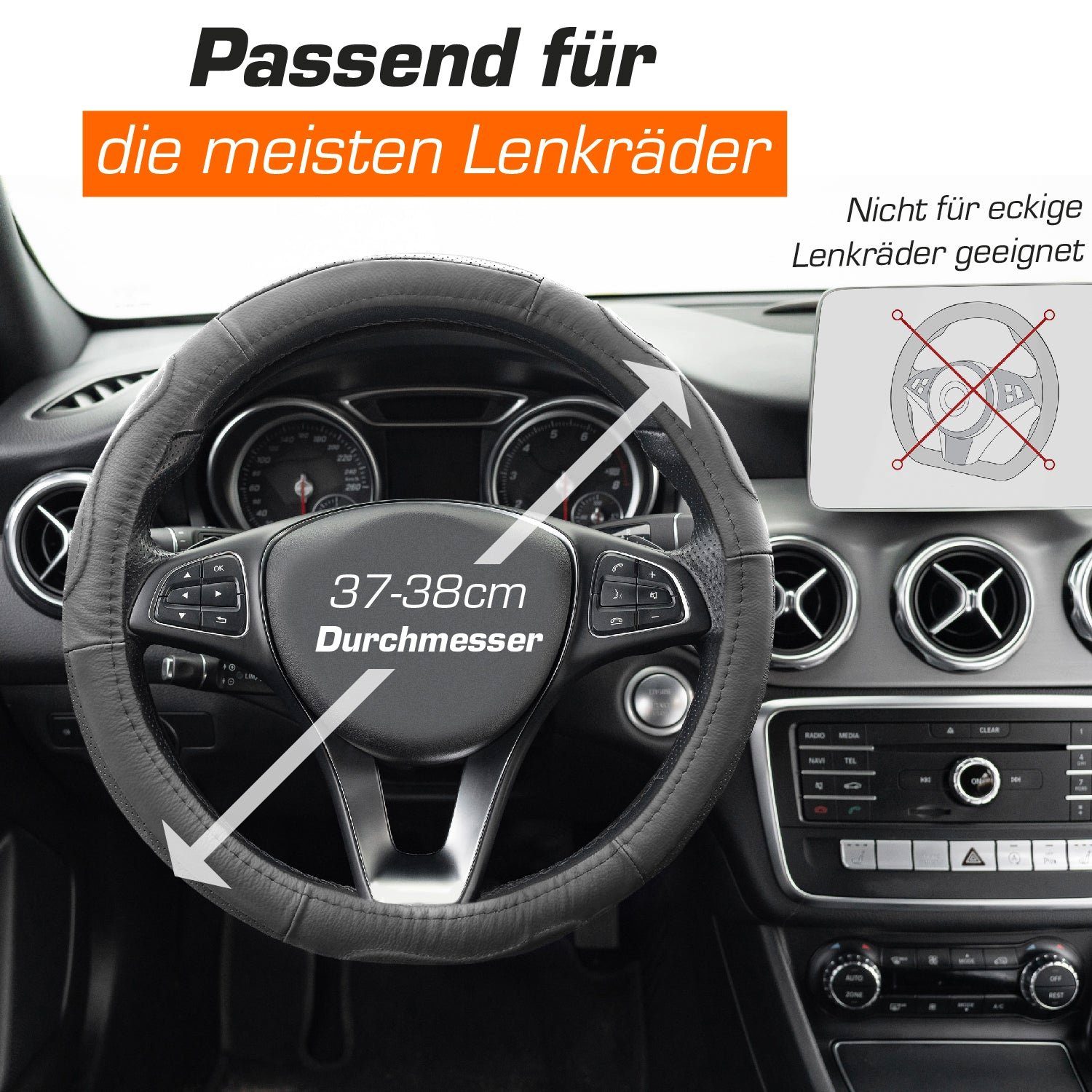 Upgrade4cars Lenkradbezug cm, Schwarz für Perforierten Grip Ø Design 37,00 mit Stilvolles 39,00 mehr Details - Kunstleder