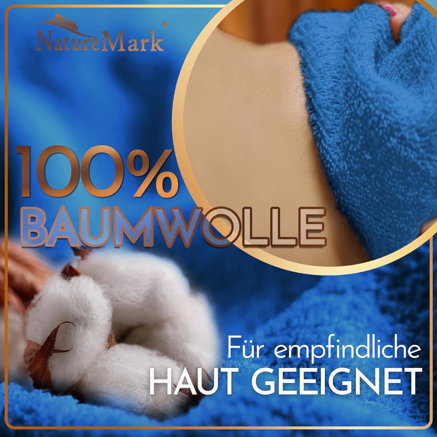 NatureMark Saunatuch Frottier Saunatücher 80x200cm, 100% Baumwolle (2-St), Premium Qualität SAUNATUCH Sauna-Handtuch, 80x200cm, Royal blau – Bild 5 von 5