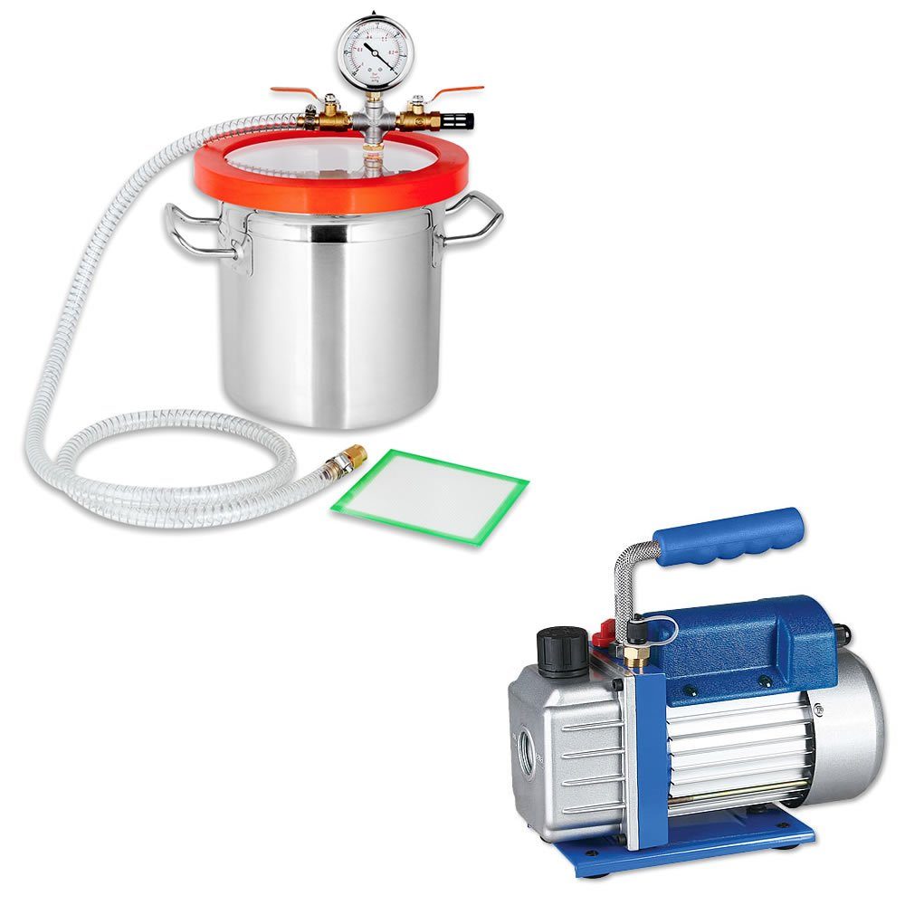Vakuumierer Set 70 l/min Unterdruckpumpe + Entgasungskammer Harzfalle Vakuum Pumpe