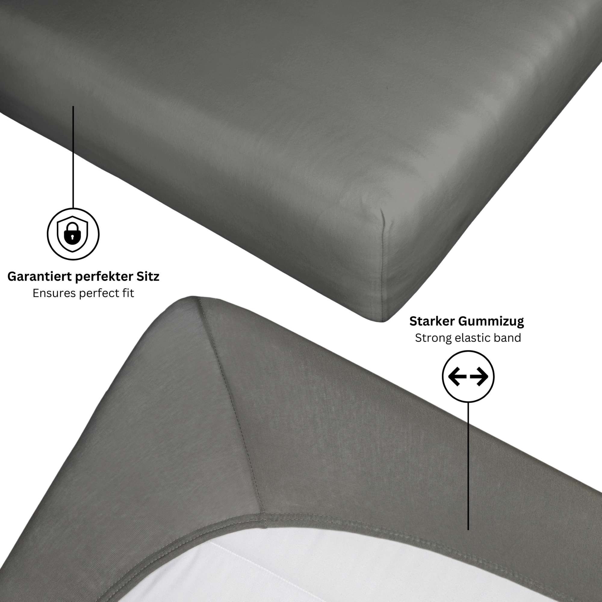 Esprit Spannbettlaken PREMIUM Spannbettlaken, Mischgewebe, Gummizug: rundum, (2 Stück), 100 x 200 cm - 2er Set in Anthrazit – Bild 3 von 5