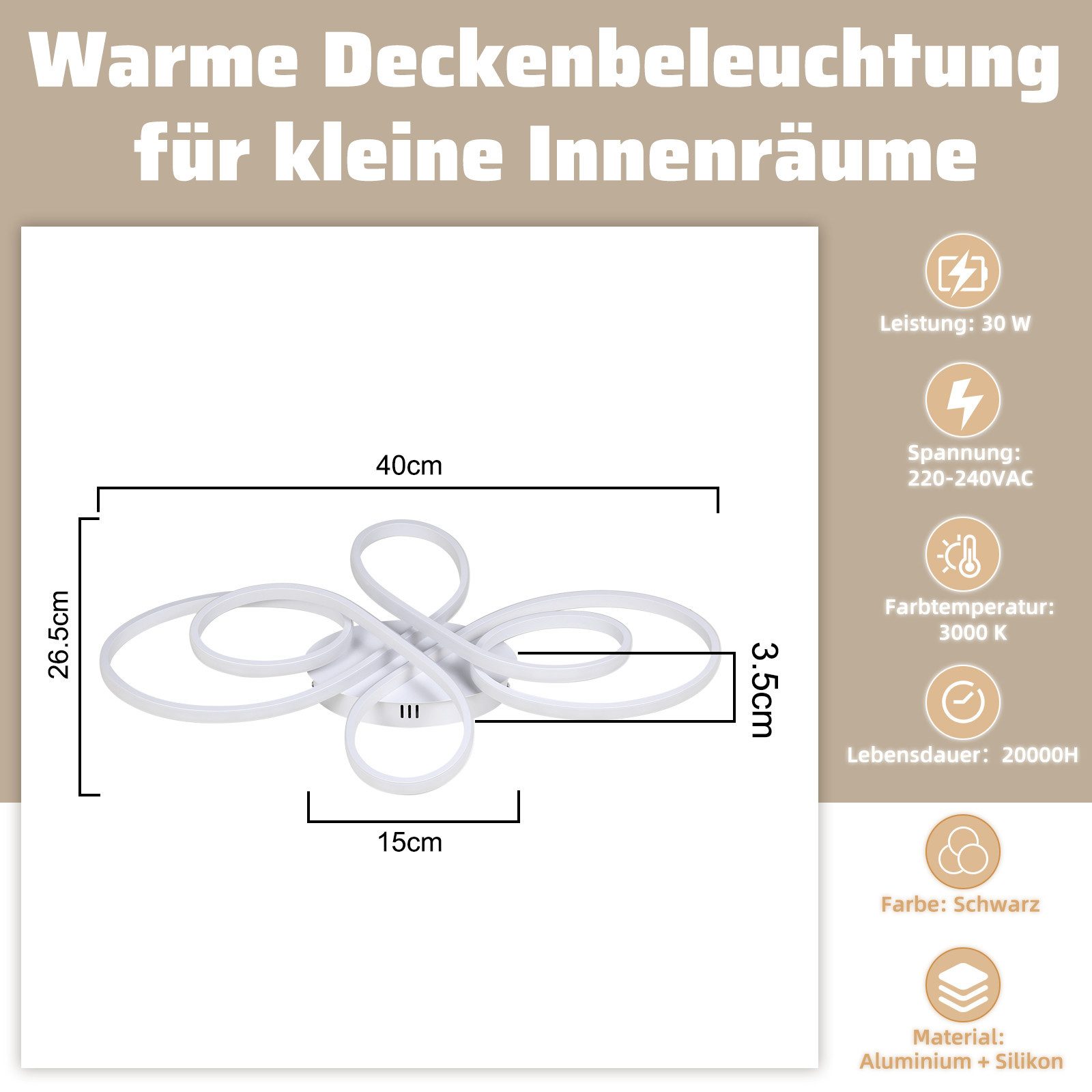 Nettlife LED Deckenleuchte Schwarz Dimmbar Wohnzimmer 65W Modern 40/66/80/1 günstig online kaufen
