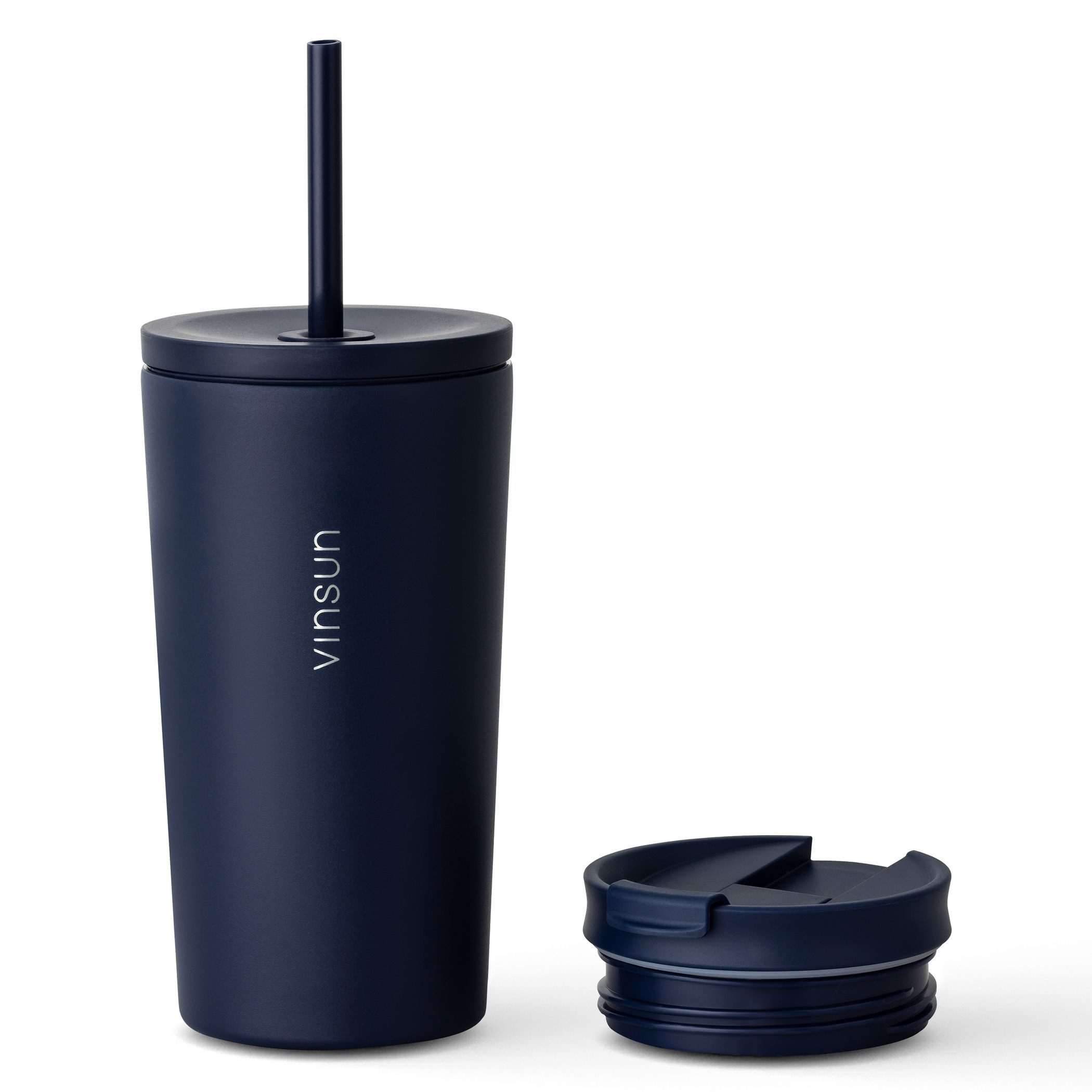 Vinsun Thermobecher Edelstahl Becher mit Strohhalm 480ml - Isolierbecher auslaufsicher, 4-tlg., Edelstahl, Doppelwandig isoliert, BPA frei, bruchfest, Kalt- und Heißgetränke