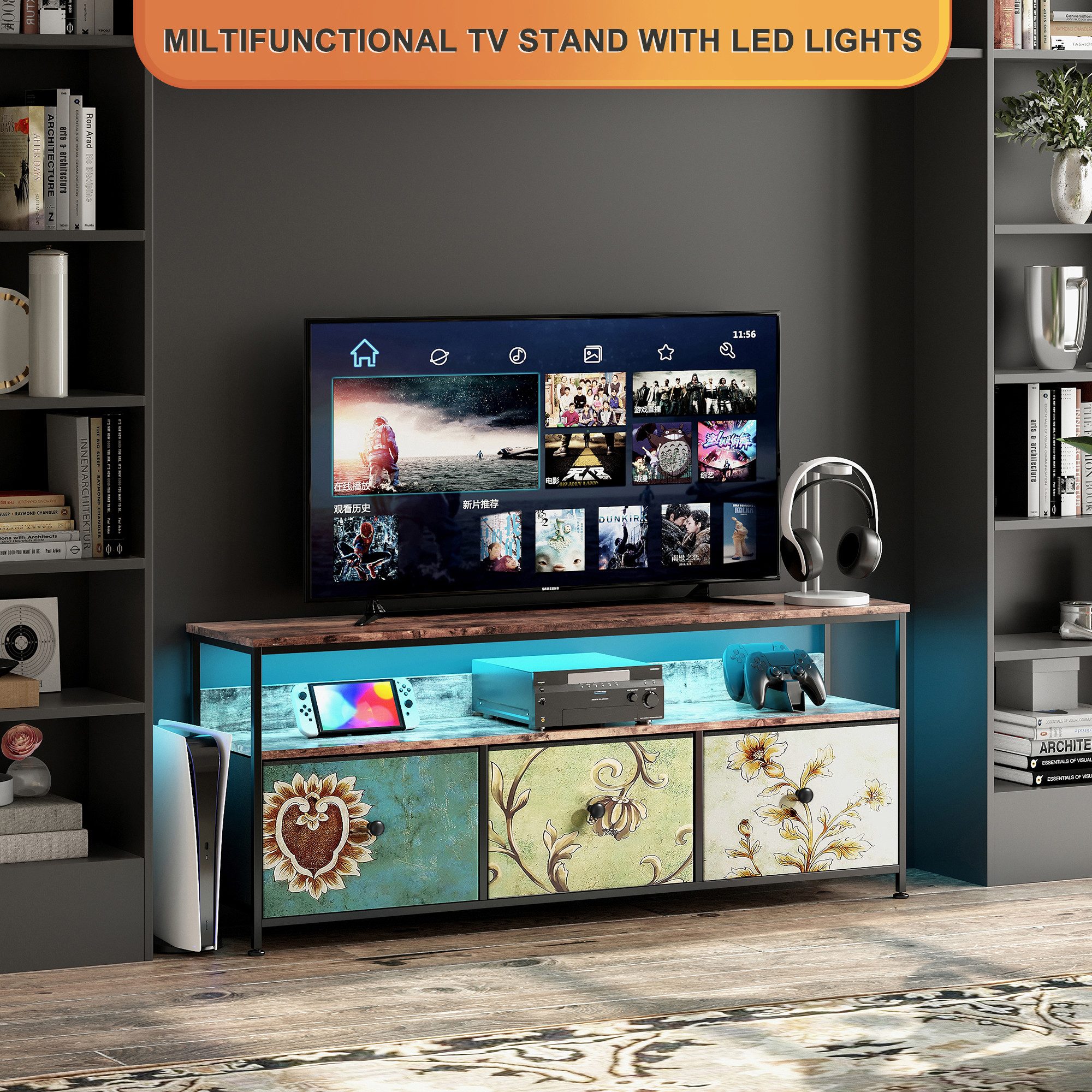 FUROKOY Lowboard TV-Schrank mit LED-Beleuchtung (Fernsehschrank günstig online kaufen