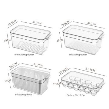 Creliv Korbeinsatz mit Deckel für Kühlschrank, 4 Kühlschrank Aufbewahrungsboxen, Stapelbar, BPA Frei