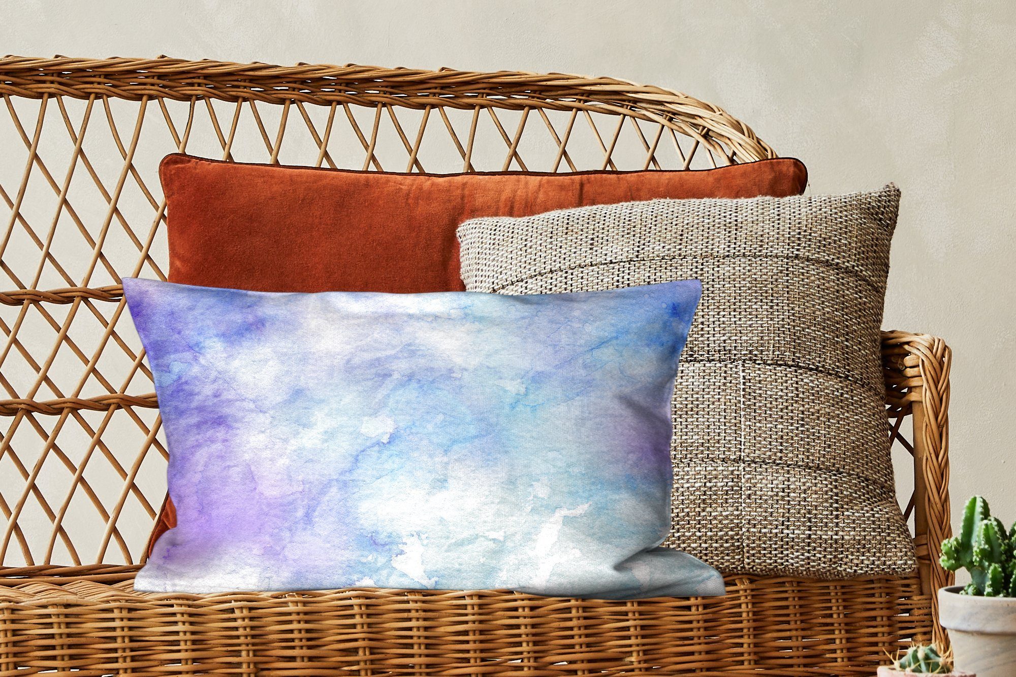 - Füllung, Zierkissen, mit Aquarell Wohzimmer Dekoration, - Dekokissen Dekokissen MuchoWow Schlafzimmer Lila Hellblau,