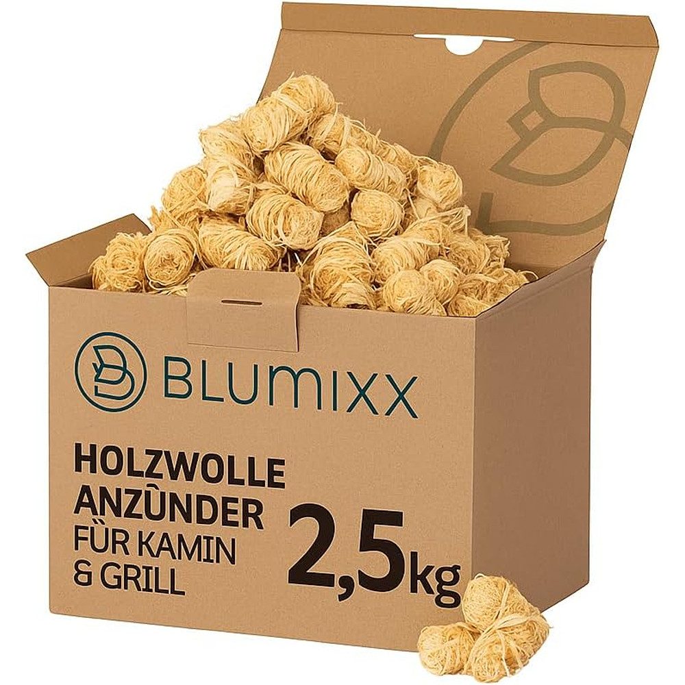 Blumixx Grillanzünder Kaminanzünder Holzwolle Anzünder Ökologisch aus reinem Holz, 2,5 kg, FSC-Zertifiziert, Effiziente und nachhaltige Anzündhilfe
