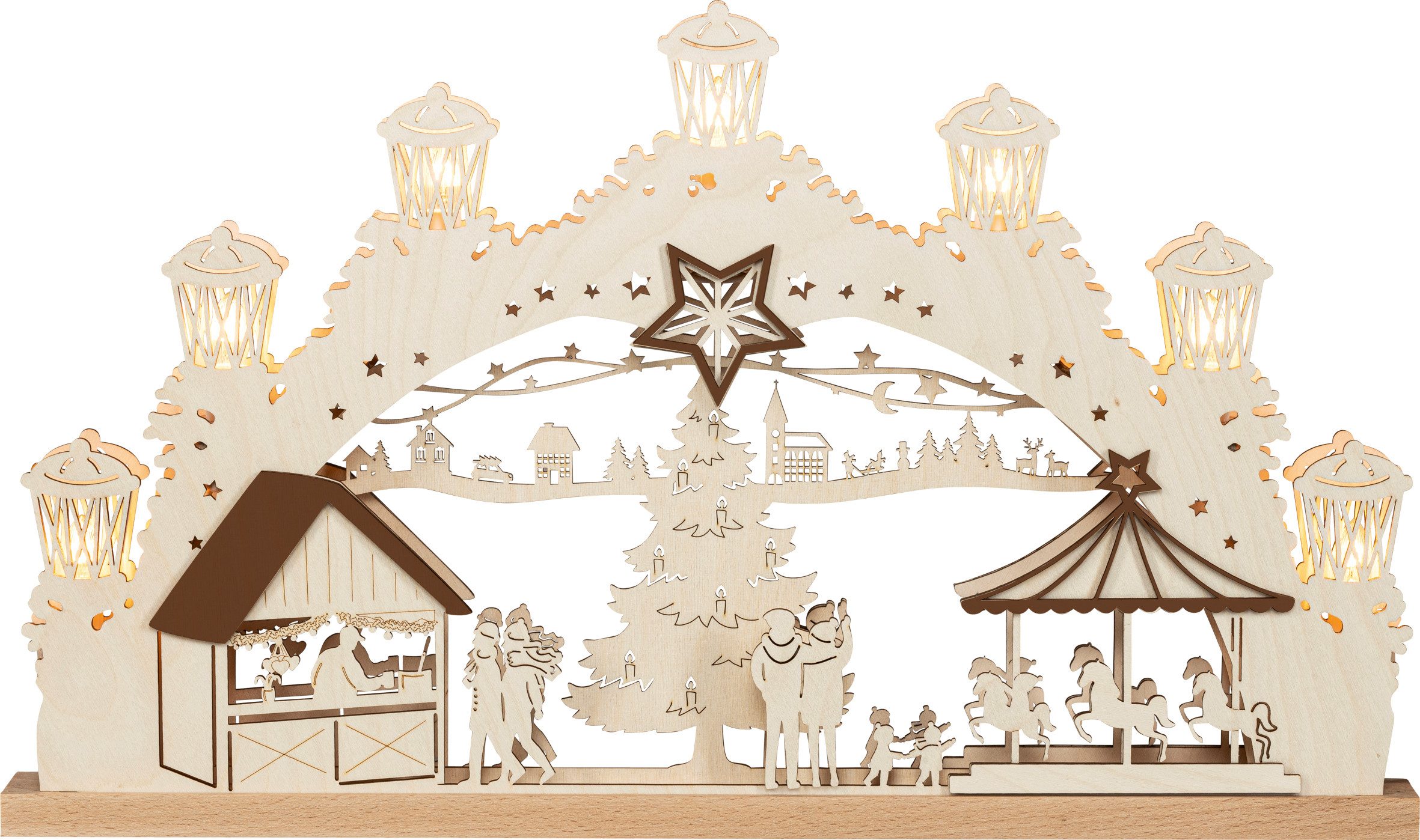 SAICO Original LED Schwibbogen 3D-Lichterbogen, Weihnachtsmarkt, Premium LED-Beleuchtung, warmweiß, BxHxT: 52x30,5x4,5 cm