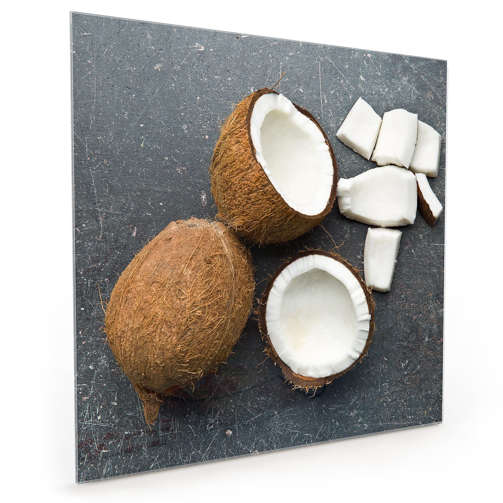 Primedeco Küchenrückwand Küchenrückwand Spritzschutz Glas mit Motiv Kokosnuss Stücke