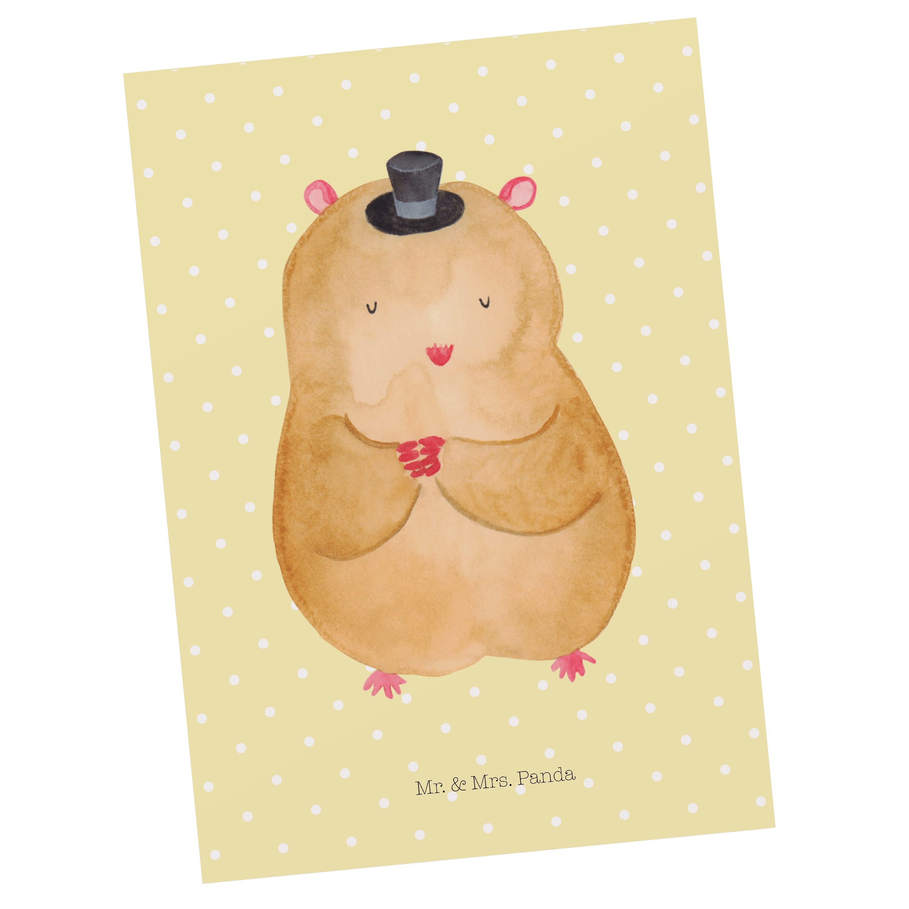 Mr. & Mrs. Panda Postkarte Hamster mit Hut - Gelb Pastell - Geschenk, Einladung, Houdini, Tiermo