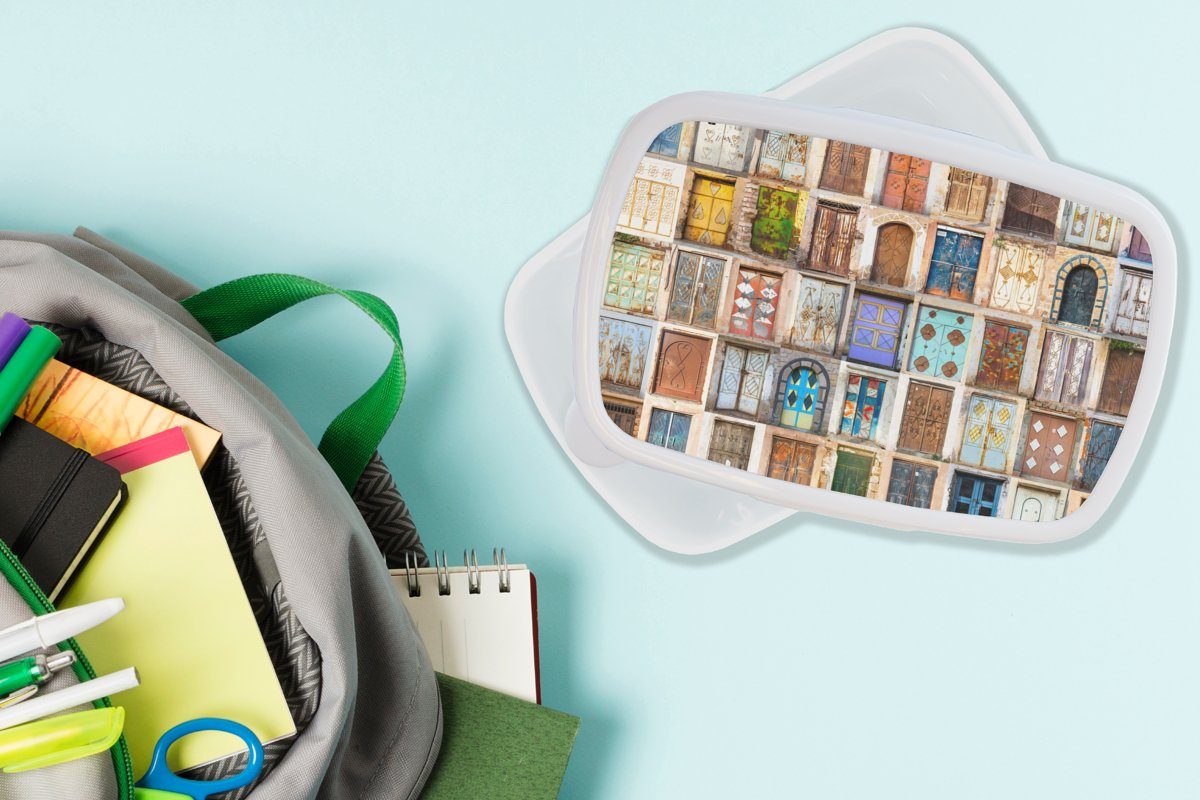 Kunststoff, Architektur MuchoWow Erwachsene, - weiß für Mädchen Brotbox Kinder Jungs Collage, (2-tlg), und für - Vintage und - Türen Brotdose, Lunchbox