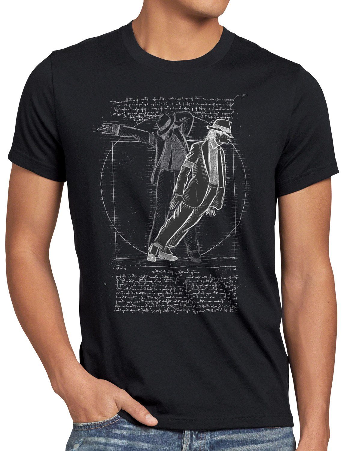 style3 Print-Shirt Herren T-Shirt Vitruvianischer Pop King da vinci michael moonwalk schwarz