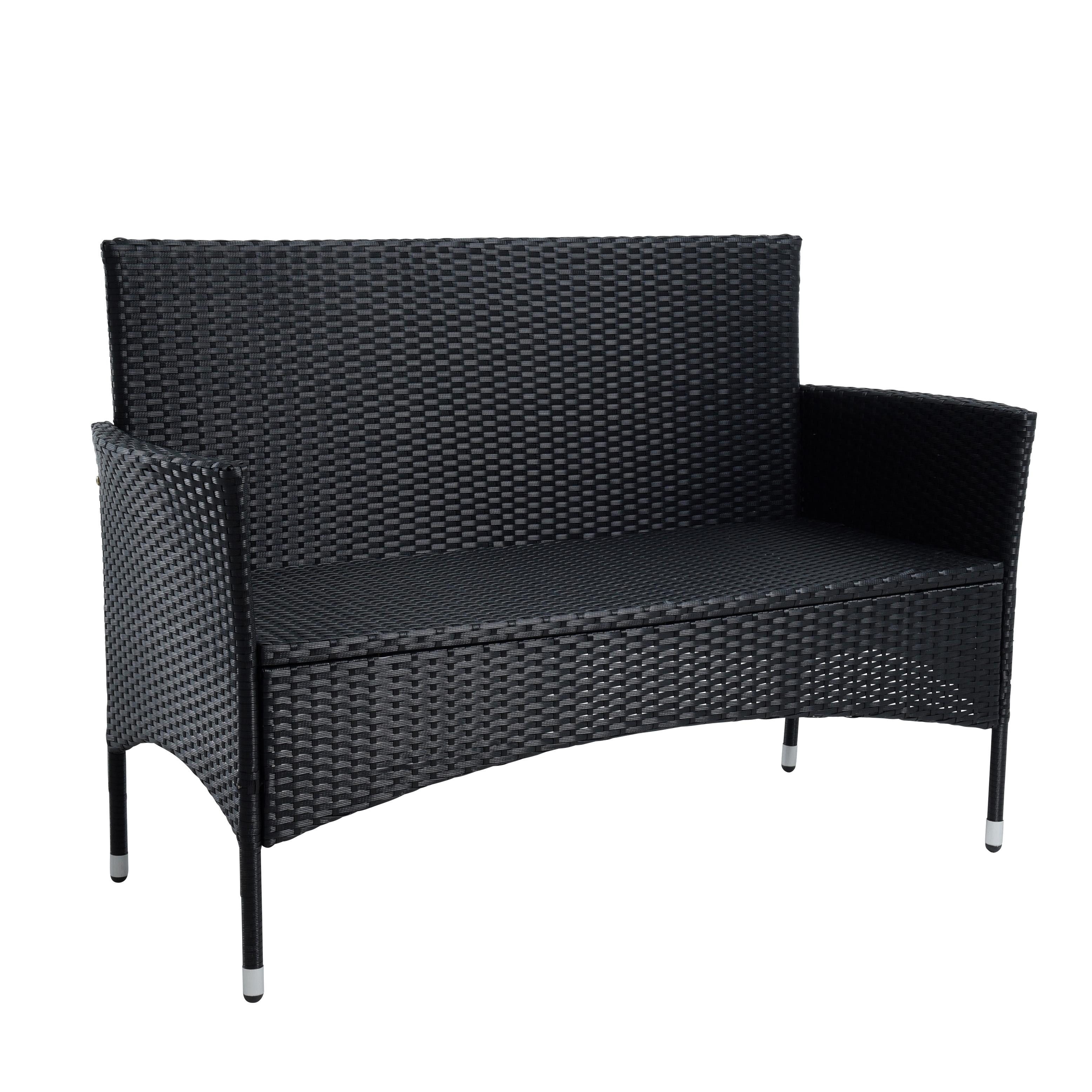 ESTEXO Gartenbank Rattan Gartenmöbel 2-Sitzer Rattanmöbel Sitzbank Sitzkissen Schwarz – Bild 3 von 5