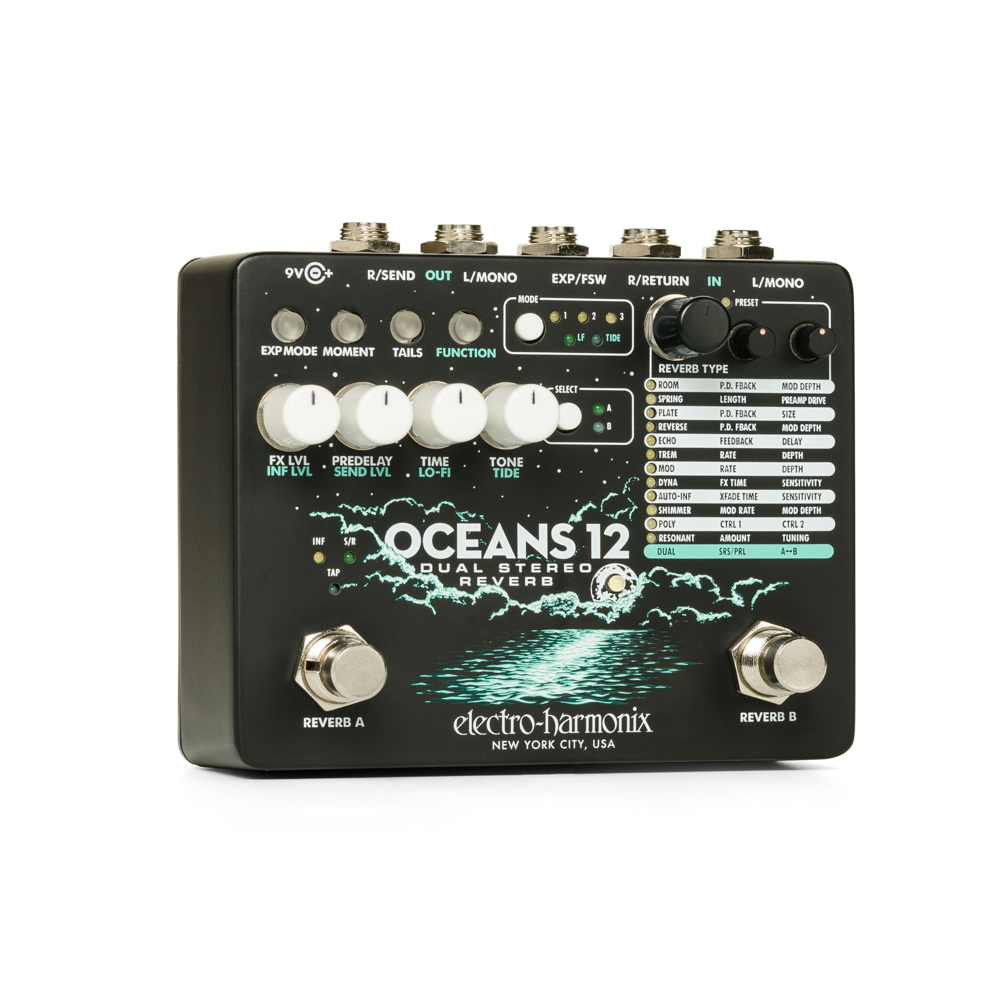 Electro Harmonix Musikinstrumentenpedal, (Effekte, Delays/Echos/Reverb), Oceans 12 - Effektgerät für Gitarren