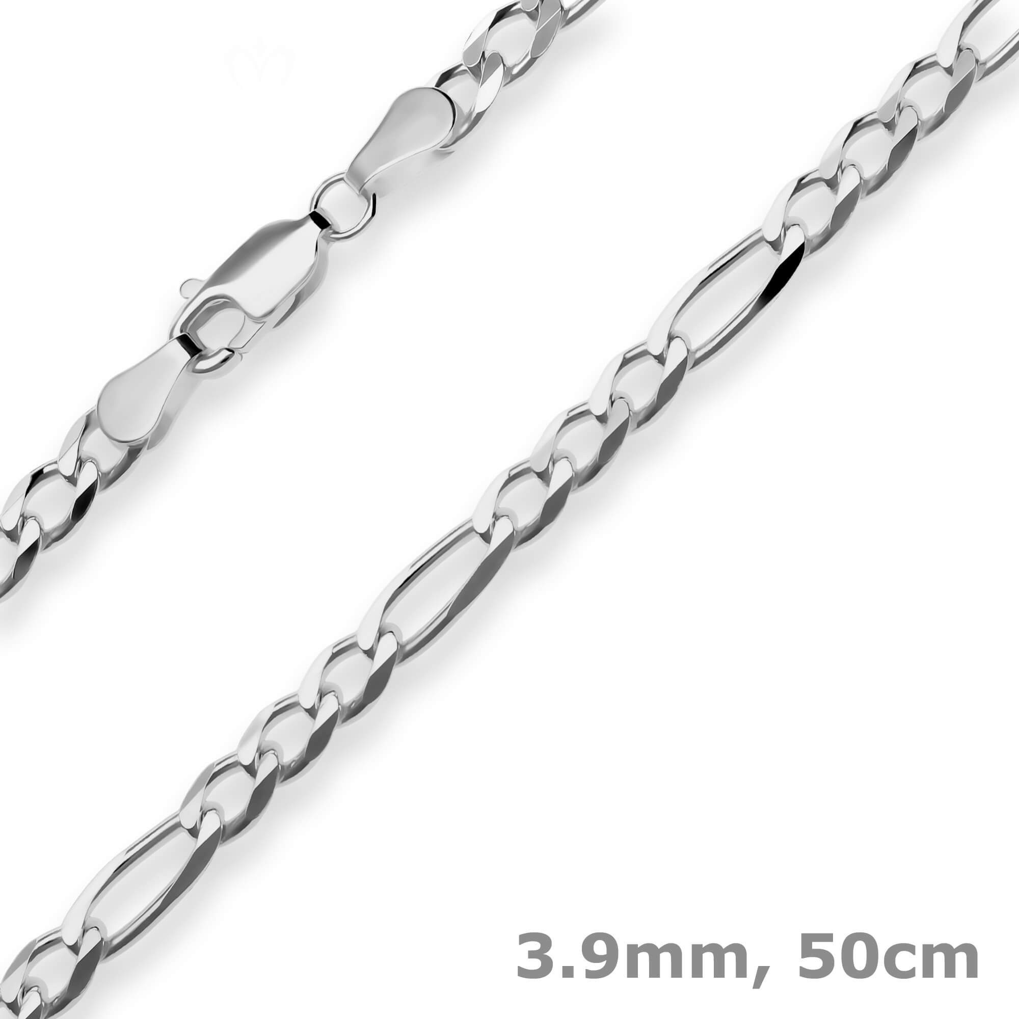 Silberkette 3,9mm Figarokette diamantiert aus 925 Silber rhodiniert 50cm