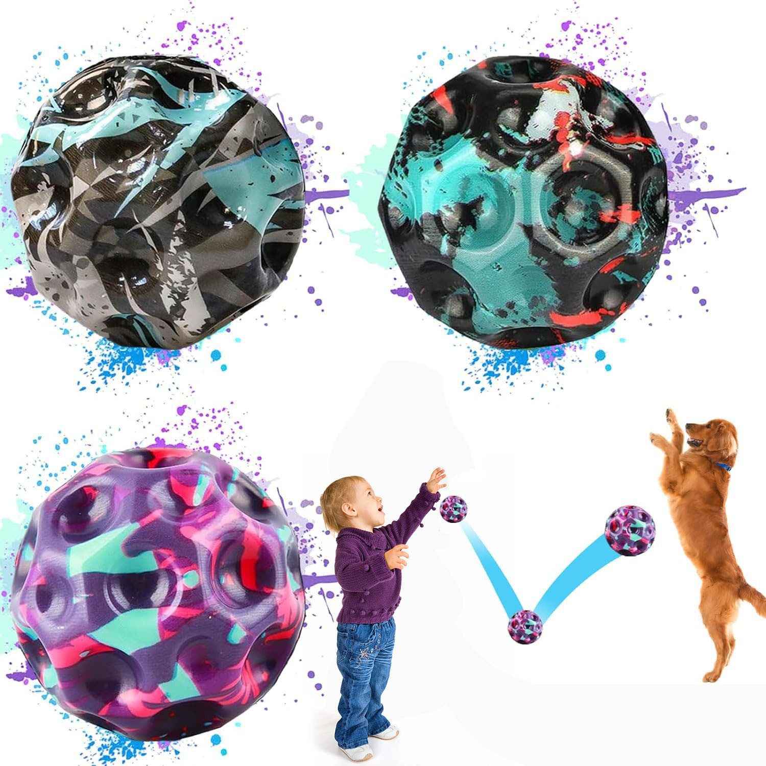Spielball Spielball Jump Ball Bounce-Loch-Ball 3 Stück 7cm,Space Ball Moonball