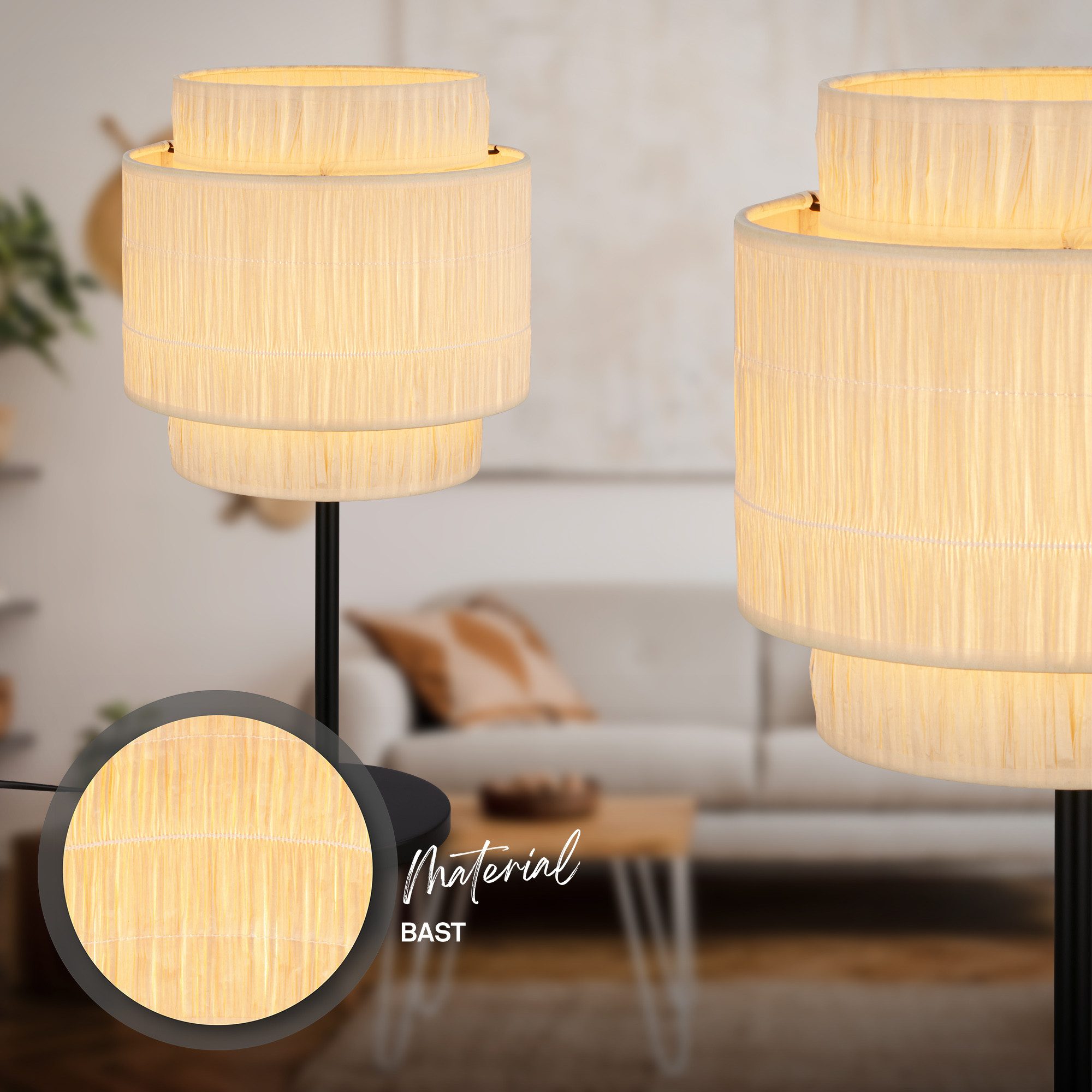 Briloner Leuchten Tischleuchte LED Tischlampe Kommodenlampe Natur E27 Boho, günstig online kaufen