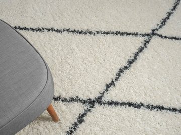 Teppich Hochflor Teppich SHAGGY-Raute creme rechteckig diverse Größen, LebensWohnArt, Höhe: 3.7 mm