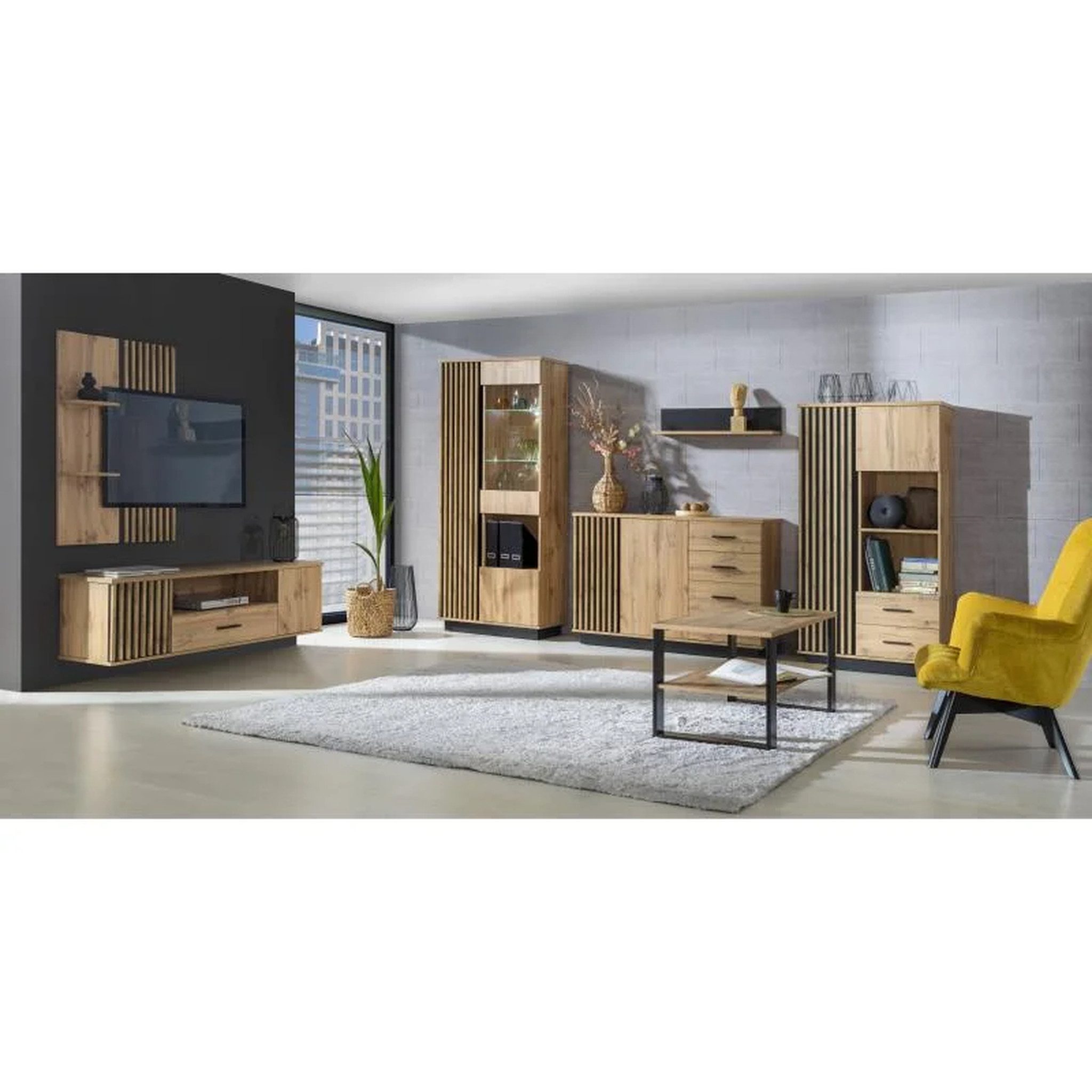 Beautysofa Kleiderschrank Drehtürenschrank mit Lamellen LAMELO mit Schublad günstig online kaufen