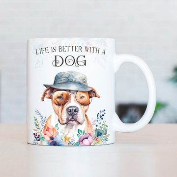 Cadouri Tasse AMERICAN STAFFORDSHIRE TERRIER - Kaffeetasse für Hundefreunde, Keramik, mit Hunderasse, beidseitig bedruckt, handgefertigt, Geschenk, 330 ml