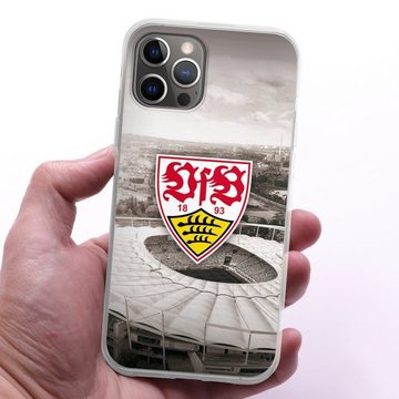 DeinDesign Handyhülle VfB Stuttgart Offizielles Lizenzprodukt Stadion VfB Stadion Grau, Apple iPhone 12 Pro Max Silikon Hülle Bumper Case Handy Schutzhülle
