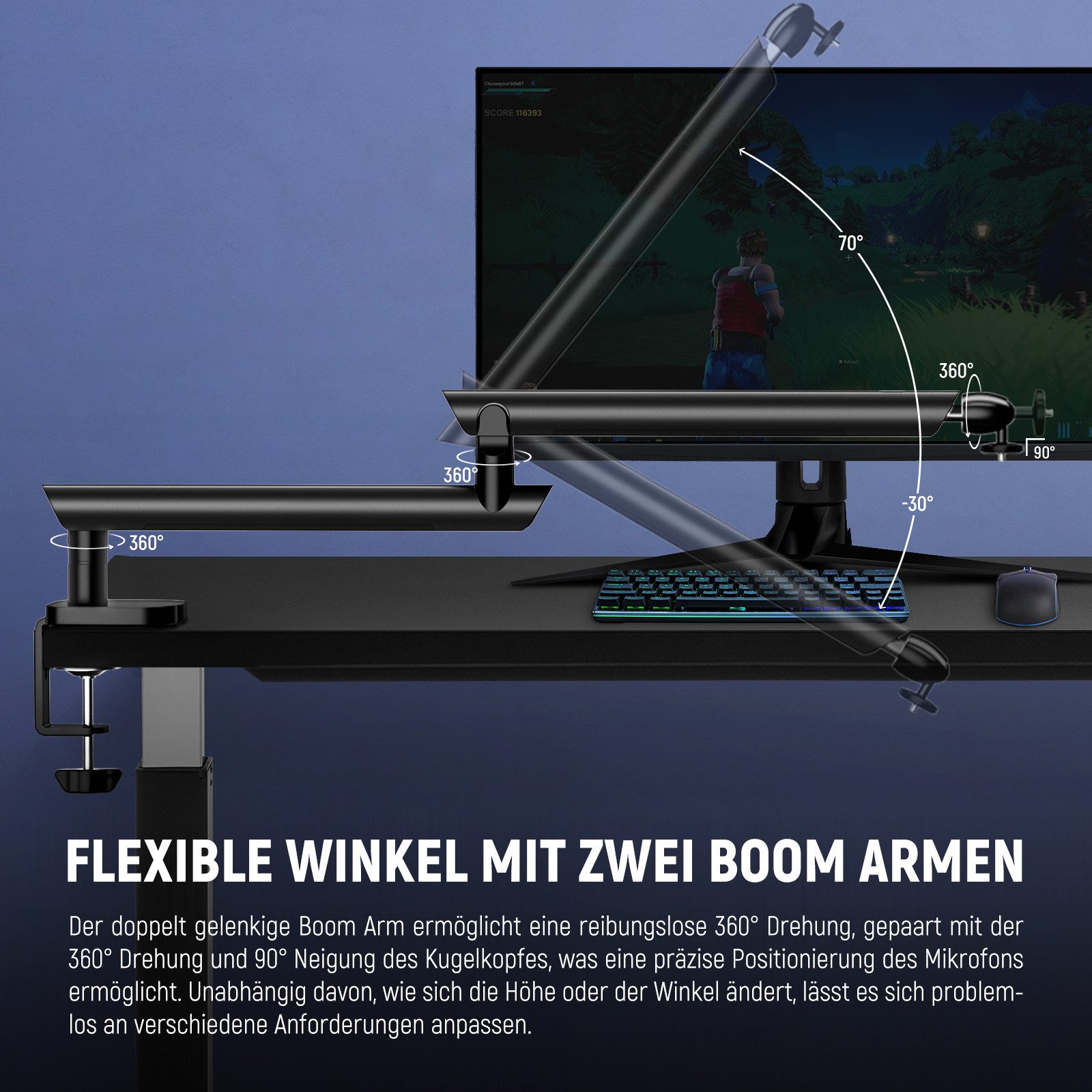 Neewer Mikrofonständer MS007 Mikrofonständer Boom Arm, Low Profil Microphone Halter, (Packung), Tischhalterung mit Kugelkopf 3/8Zoll 5/8Zoll Adaptern, max 1,5kg