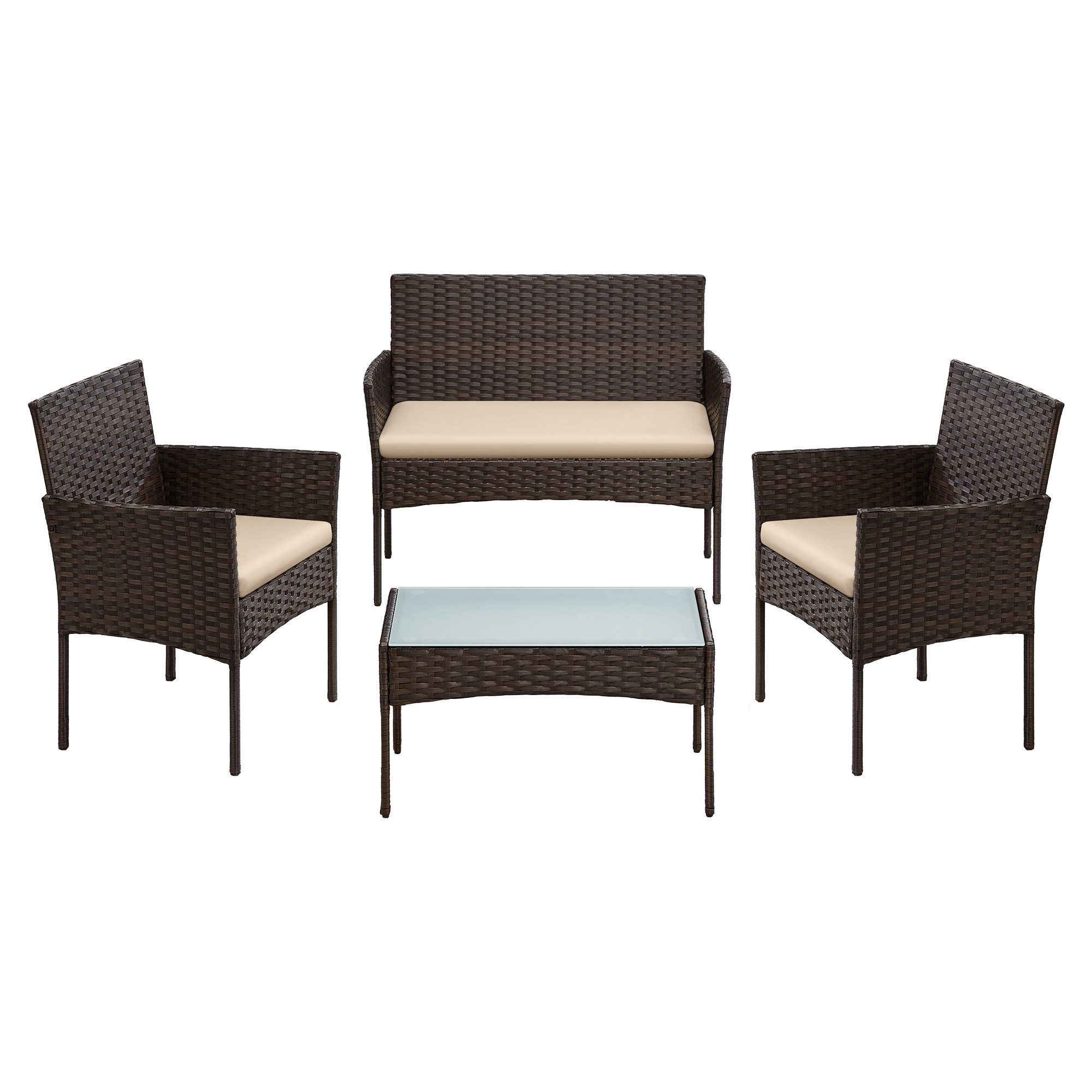 SONGMICS Gartenlounge-Set Balkonmöbel aus PE-Polyrattan, (4-tlg., 2 Gartenstuhl, 1 Sofa, 1 Gartentisch, mit Kissen), Balkonmöbel, Terrassenmöbel