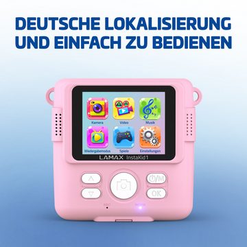 LAMAX InstaKid1, Sofortdruck auf Thermopapier, Videoaufnahme Kinderkamera (F/2.4, 8 MP, 16x opt. Zoom, Großes Farbdisplay, Speicherung auf microSD-Karte, 80 Fotos pro Rolle)