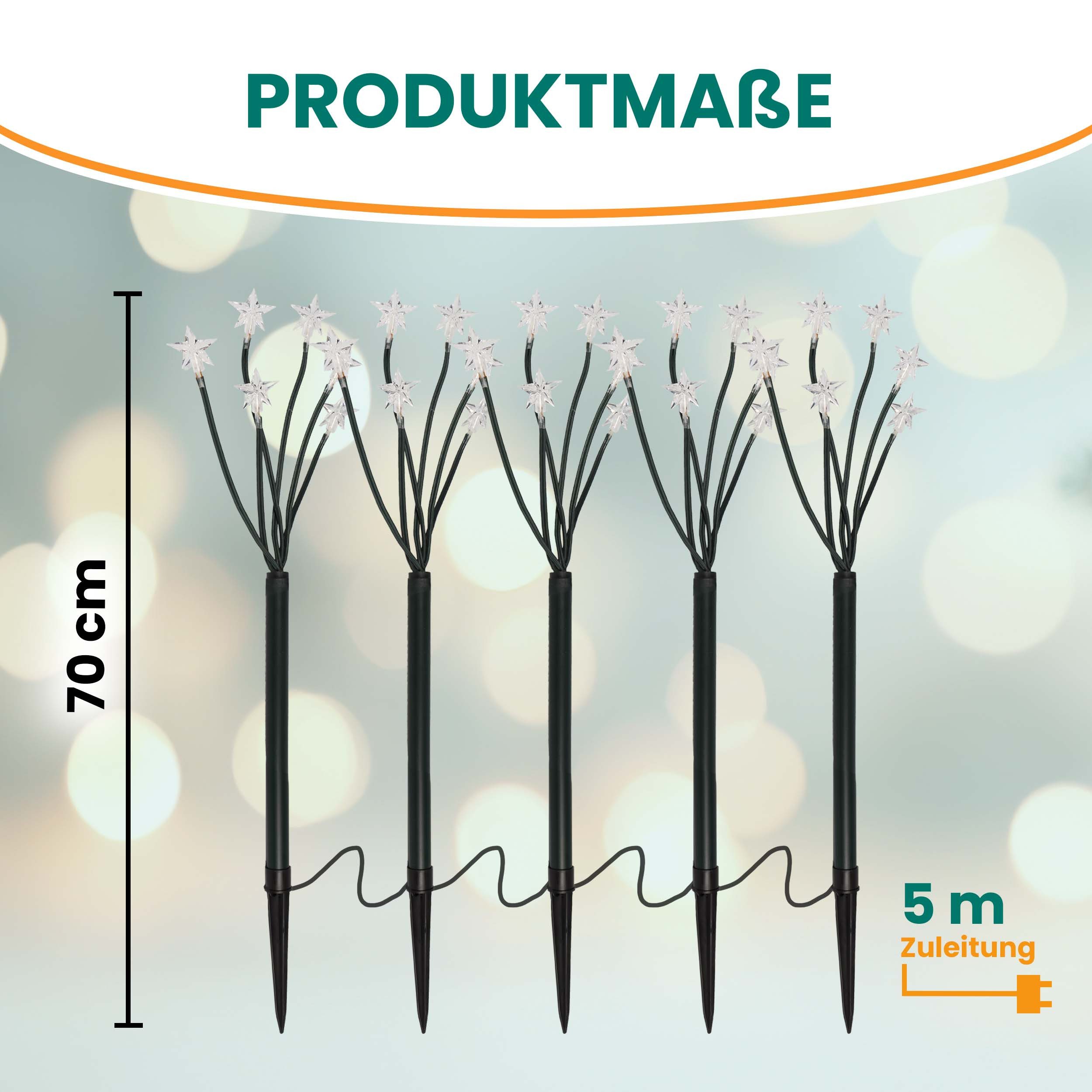 Gartenpirat LED Stern 5er Set Leuchtstäben warmweiß mit Erdspießen Innen & Außen