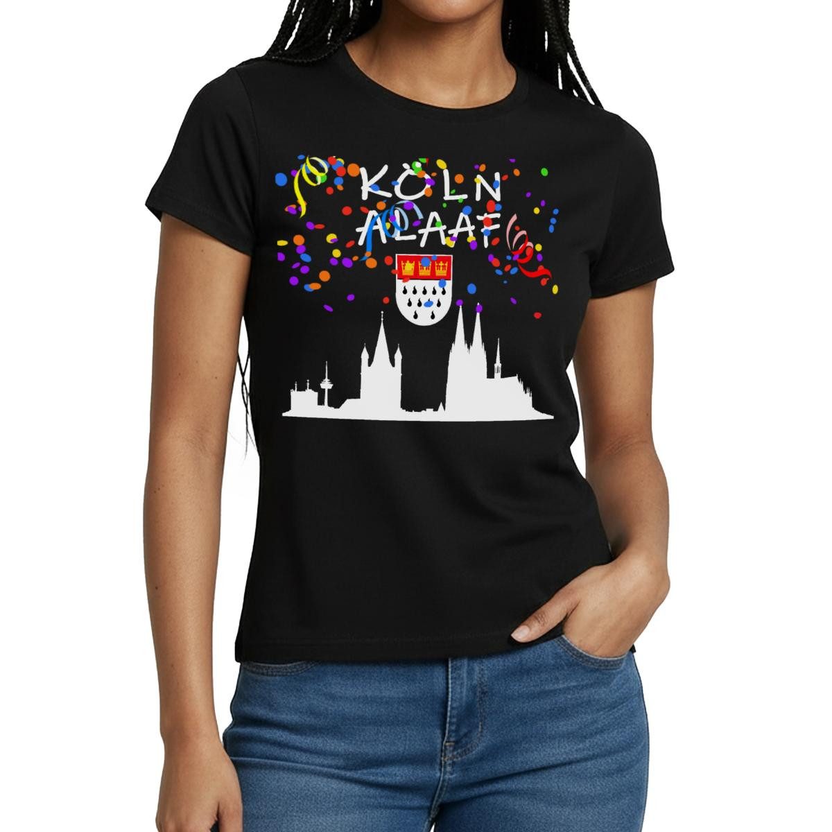 Spreadshirt T-Shirt Kölle Alaaf Karneval Fasching Köln Kölner Dom Frauen T-Shirt (1-tlg) Slim Fit, fällt klein aus