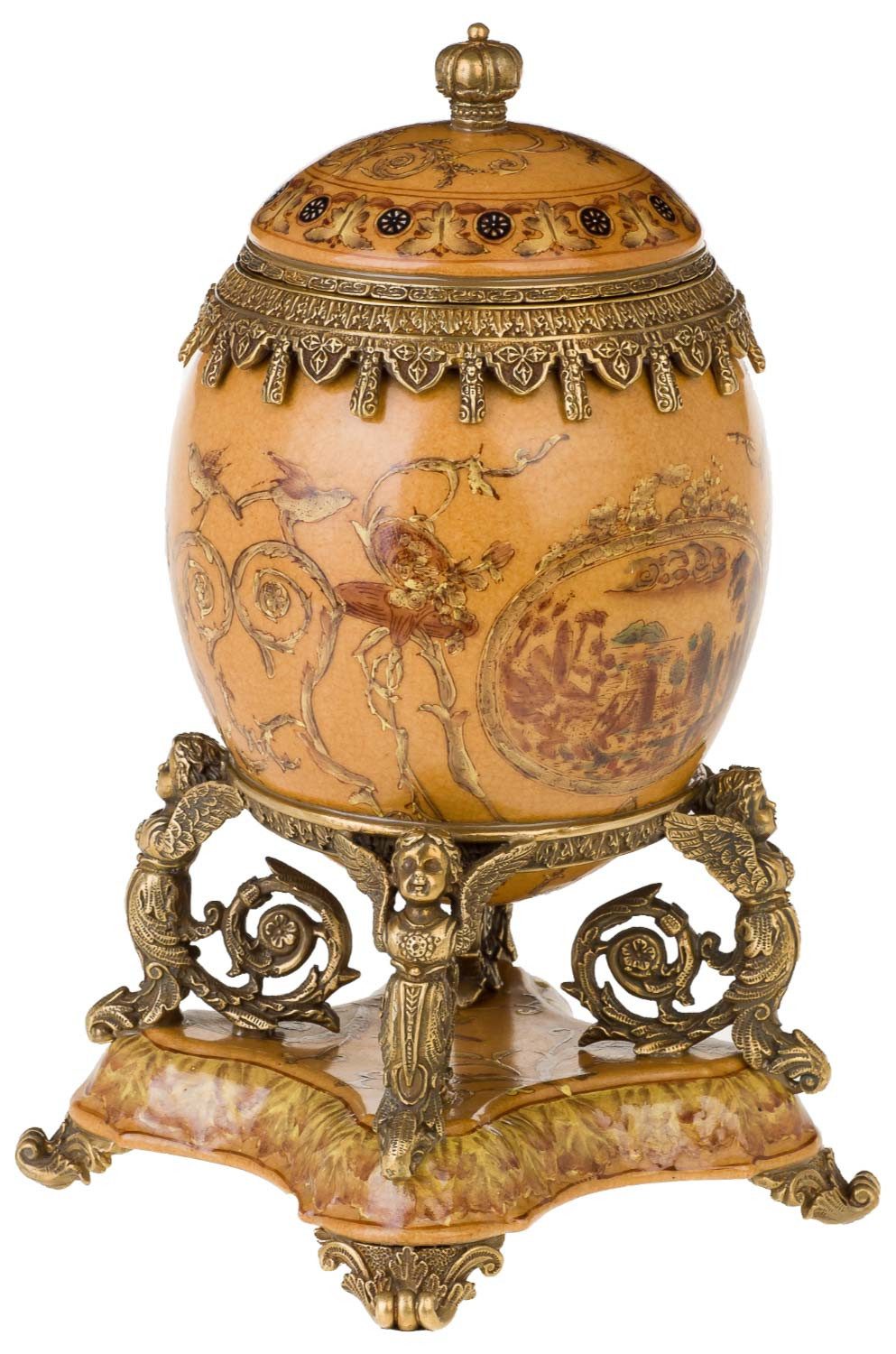 Dekoobjekt Schmuck Ei Dose Engel Porzellan Messing Skulptur Antik-Stil - 28cm