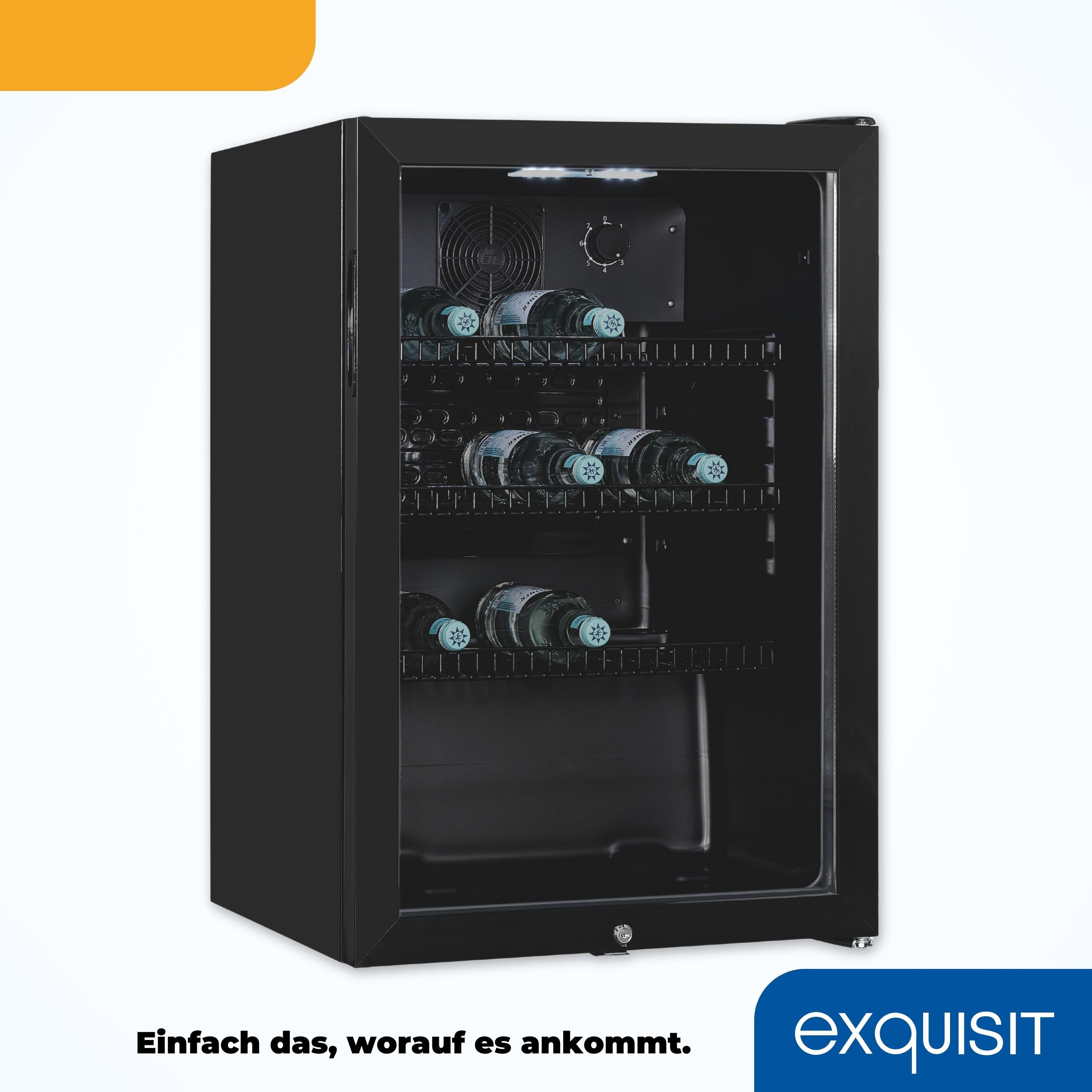 exquisit Getränkekühlschrank GKS120-GT-160C schwarz, 84 cm hoch, 54 cm breit, klein,kompakt,dekorativ, überall platzierbar für immer kühle Getränke