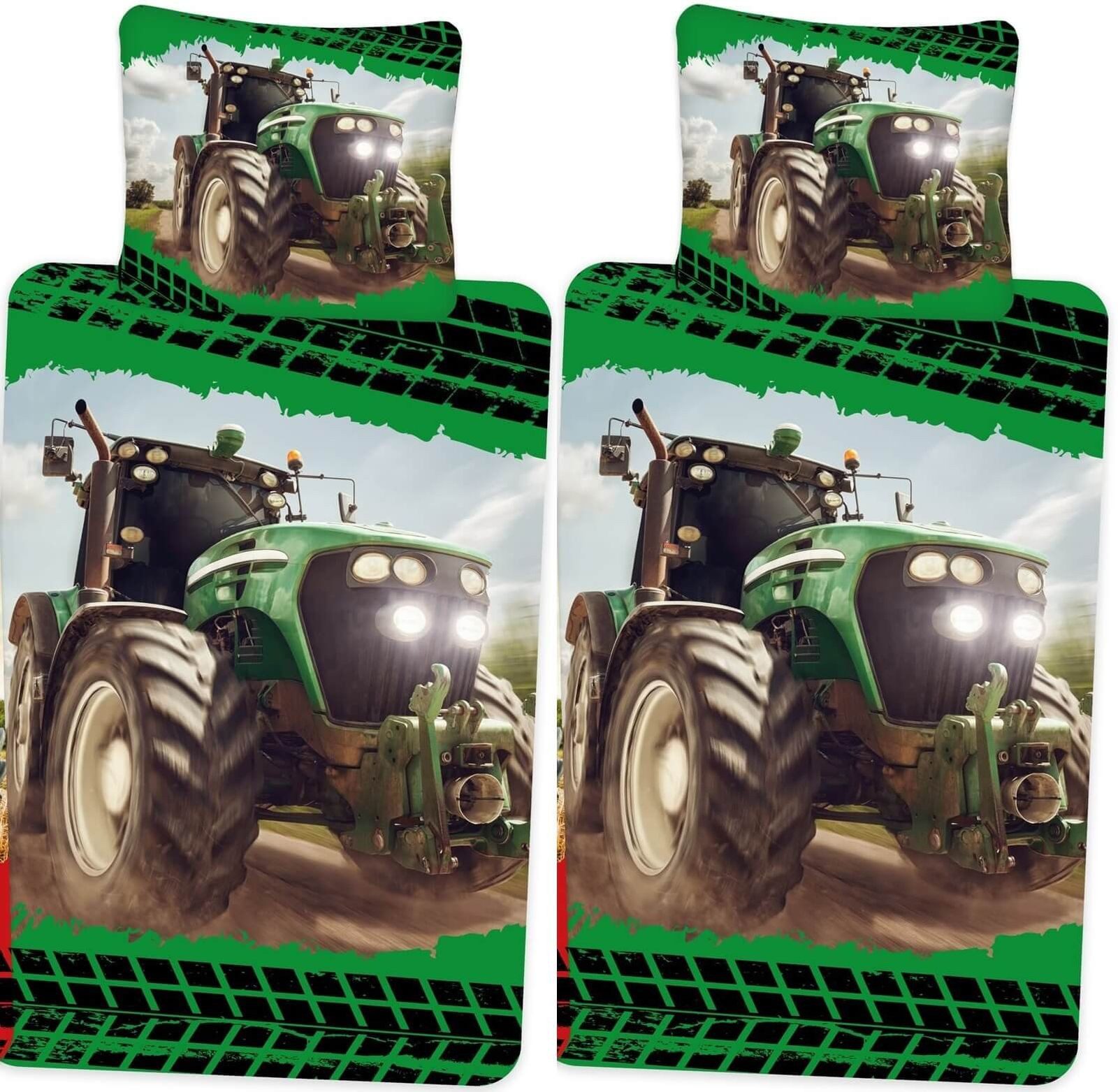 Jerry Fabrics Bettwäsche Traktor - Partner-Bettwäsche Wendemotiv 2 Personen, 135x200 & 80x80, Baumwolle, 100% Baumwolle