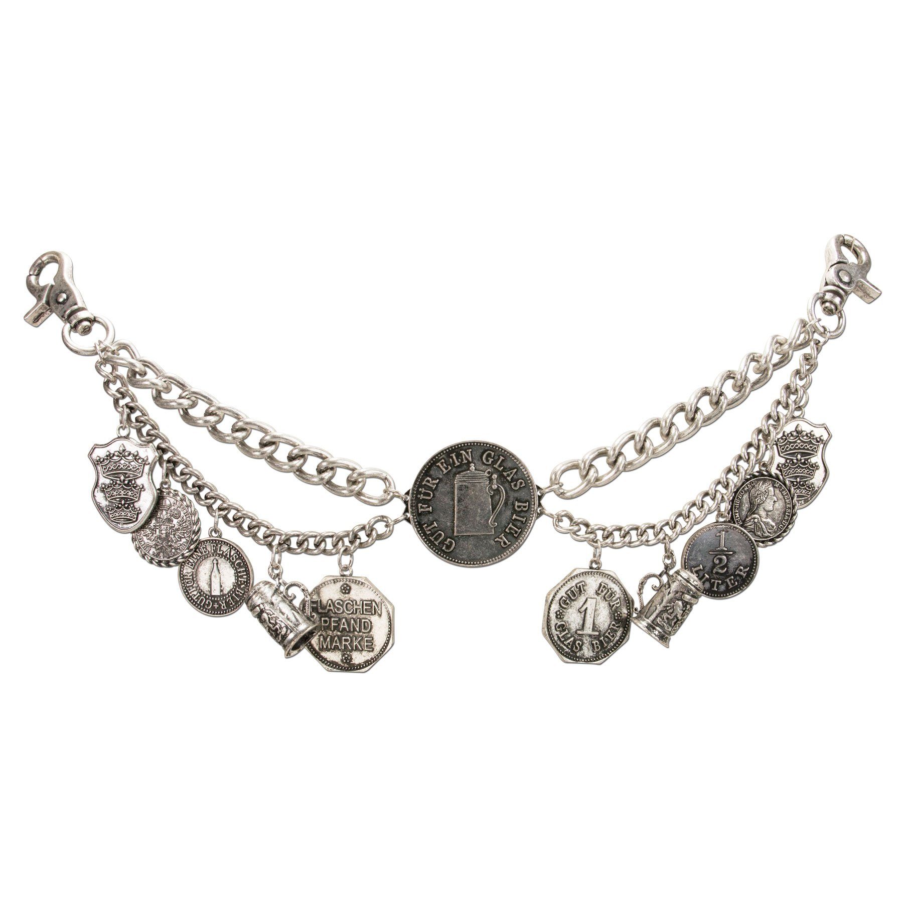 Alpenflüstern Kette mit Anhänger Trachten-Charivari Biermarken (antik-silber-farben), - Hochwertiger Herren-Trachtenschmuck mit Biermünz-Anhängern für die L – Bild 3 von 3