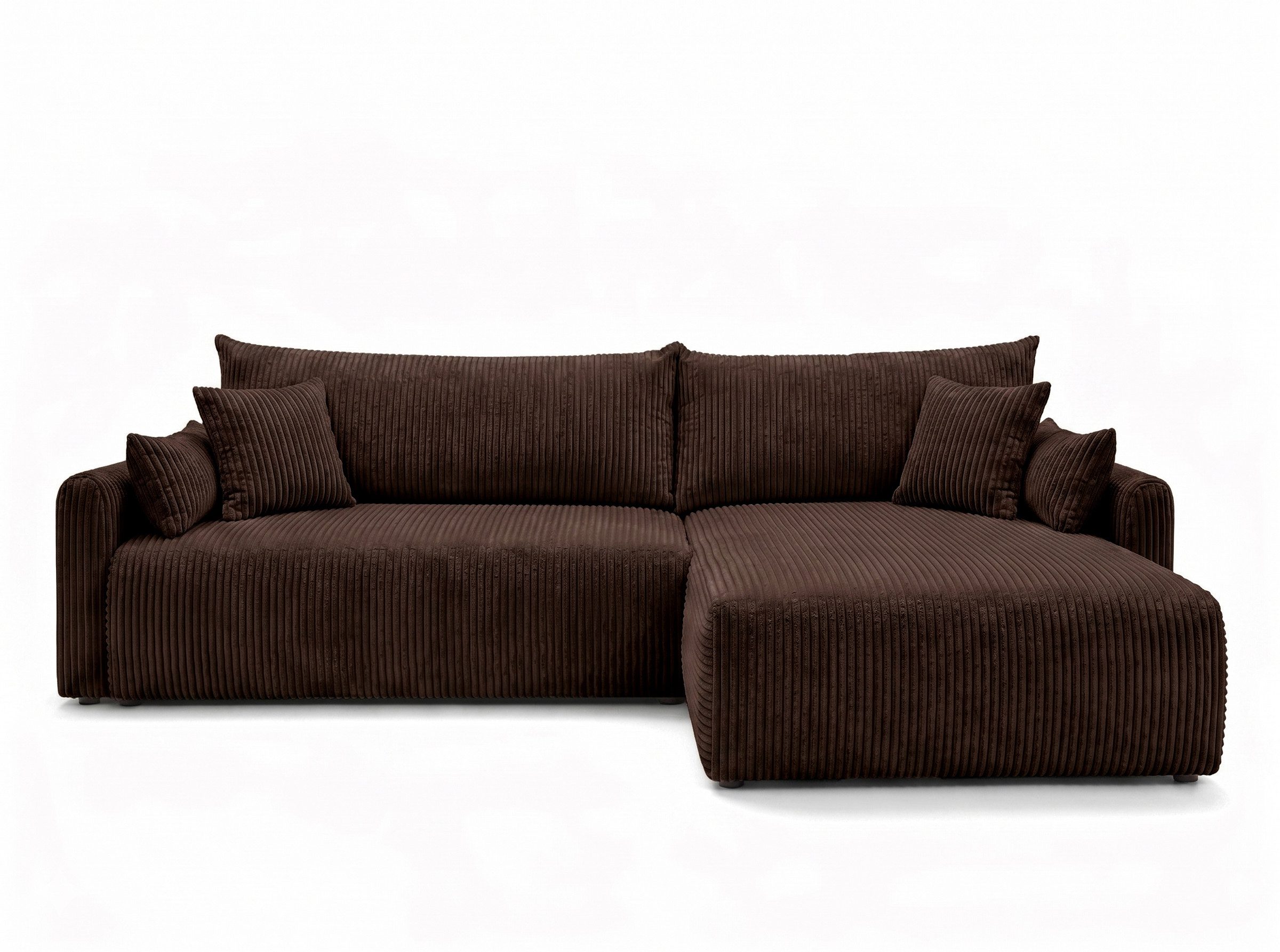 Kaiser Möbel Ecksofa mit Schlaffunktion für Wohnzimmer, Cordstoff Poso, JAPANDI, Japandi-Stil, Abgerundete Form, Große Liegefläche