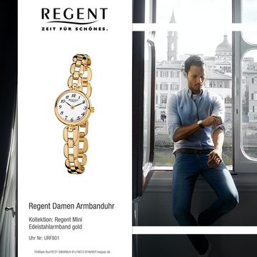 Regent Quarzuhr Regent Damen-Armbanduhr gold Analog F-801, Damen Armbanduhr rund, klein (ca. 20mm), Edelstahl, ionenplattiert