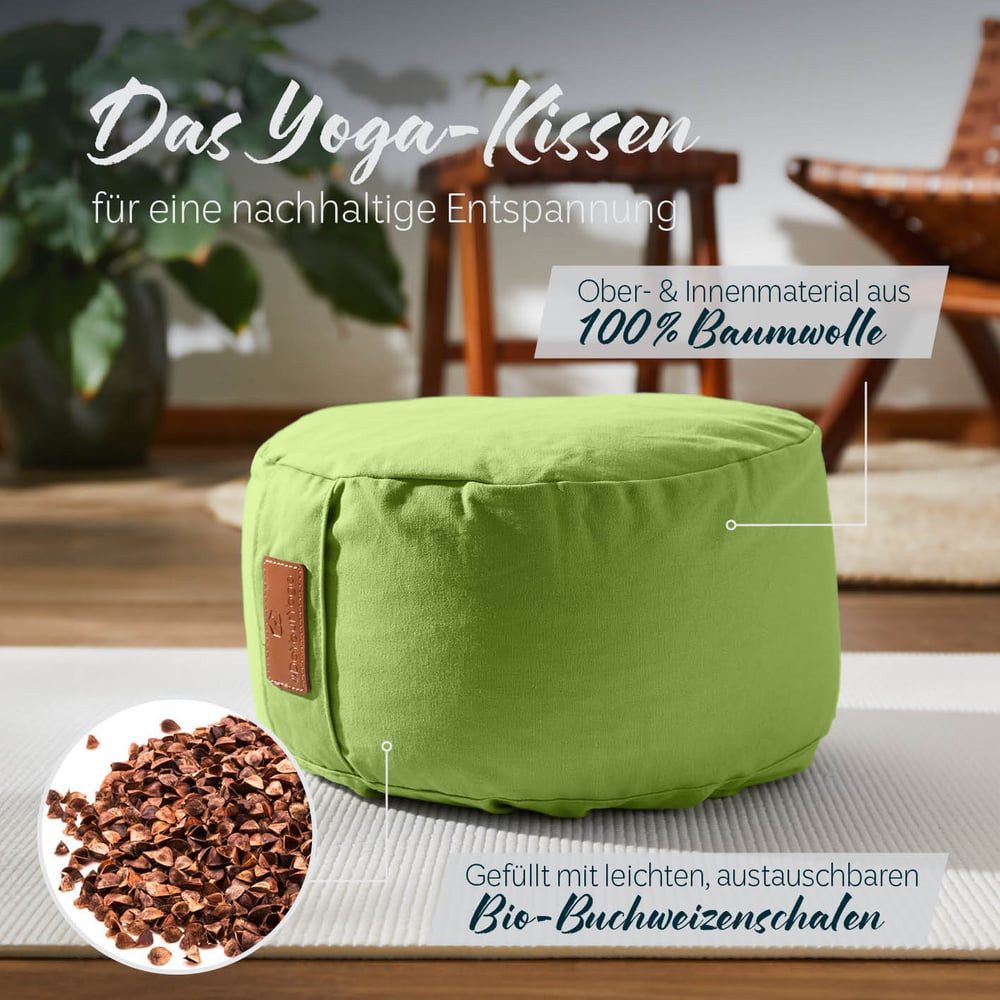 #DoYourYoga Yoga Bolster Vishnu rund - gefüllt mit Bio-Dinkelspelz, Entspannungskissen Yoga Meditation Fitness Therapie 30x30x15 cm