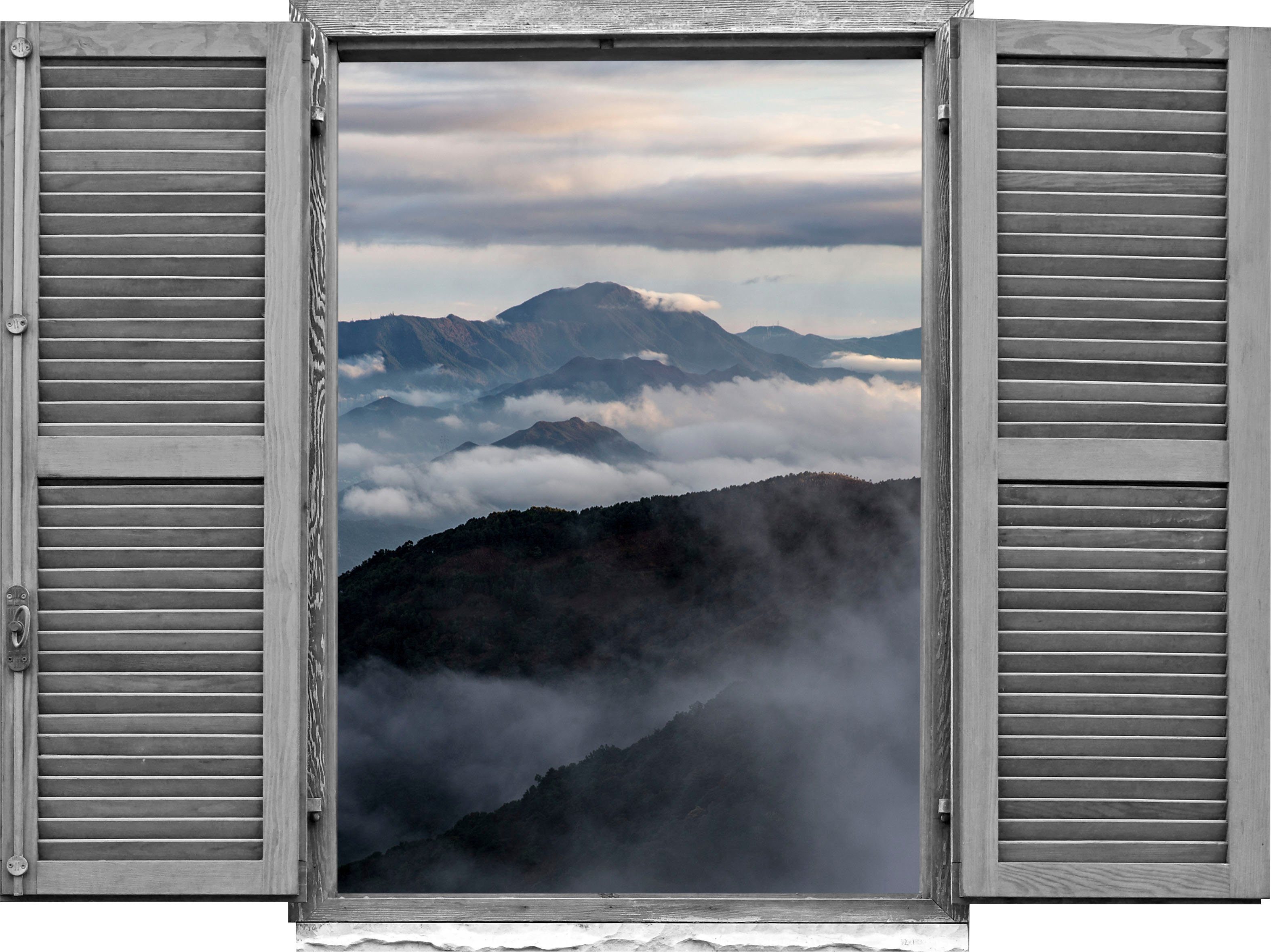 queence Wandtattoo Panoramablick über die B (1 St), Wandsticker, Wandbild, selbstklebend, 3D, Fenster