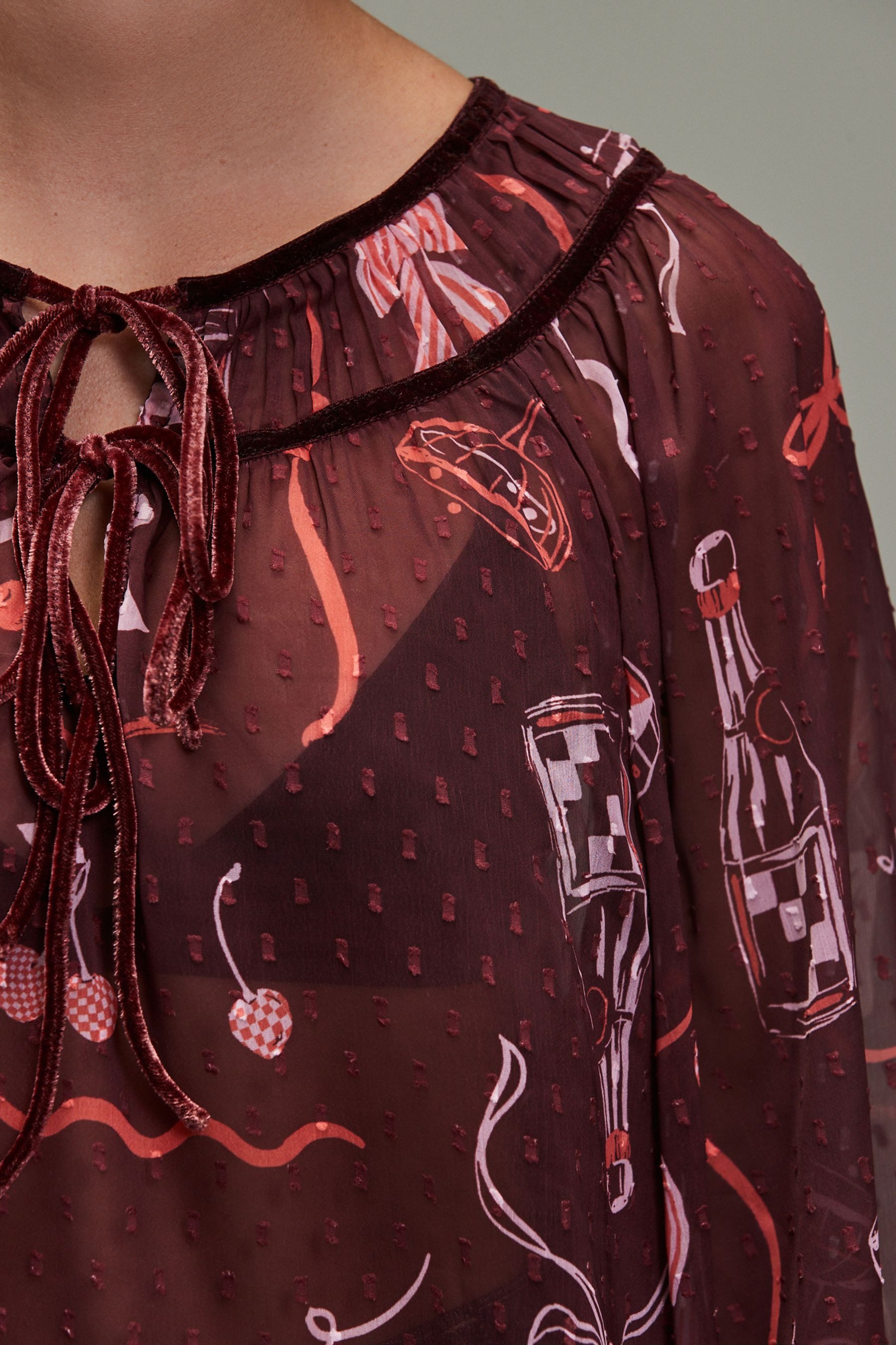 Next Langarmbluse Bluse mit langen Ärmeln und Bindeausschnitt (1-tlg)