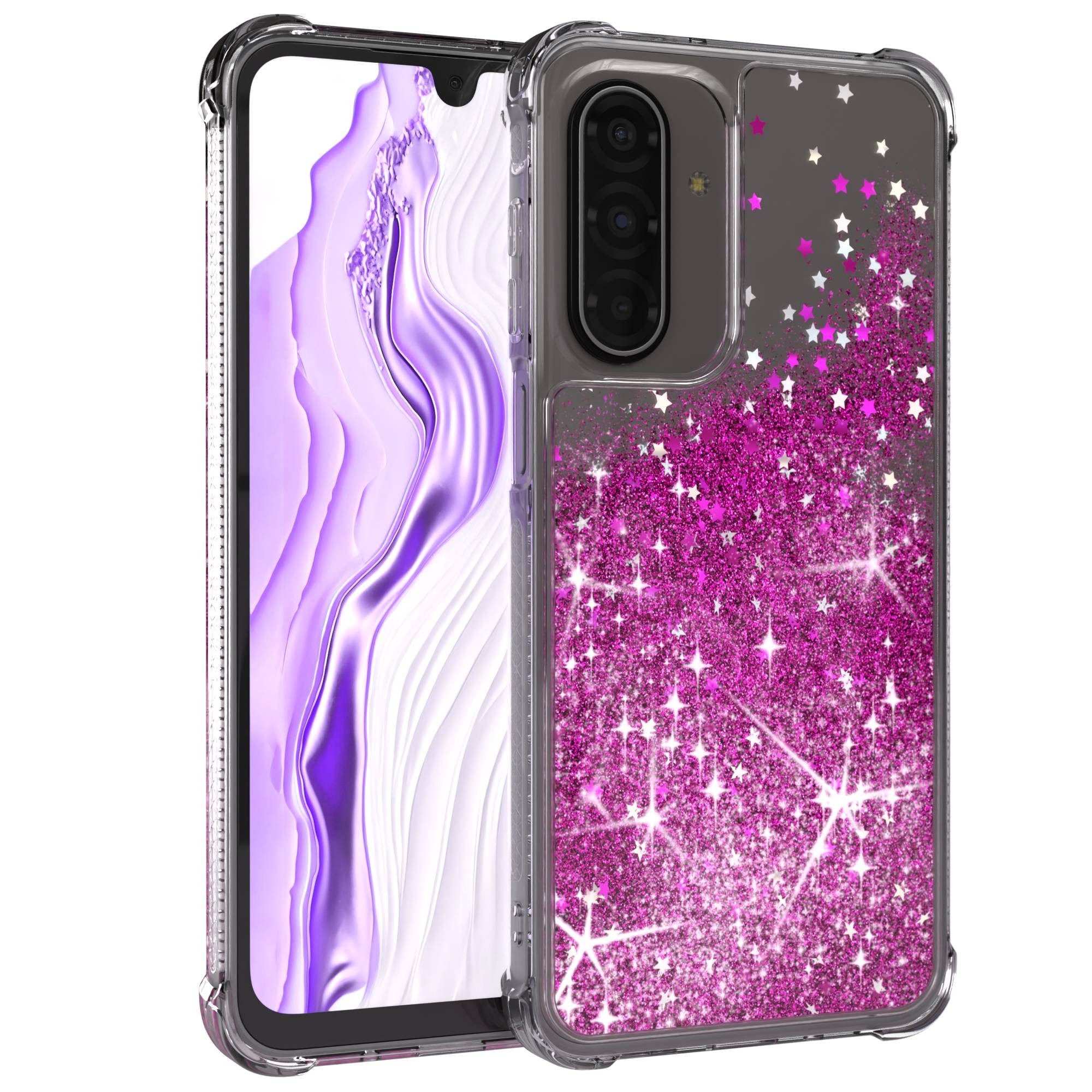 EAZY CASE Handyhülle Liquid Glittery Case für Samsung Galaxy A17 6,7 Zoll, Bumper Case Back Cover Glitter Glossy Handyhülle Etui Violett Lila