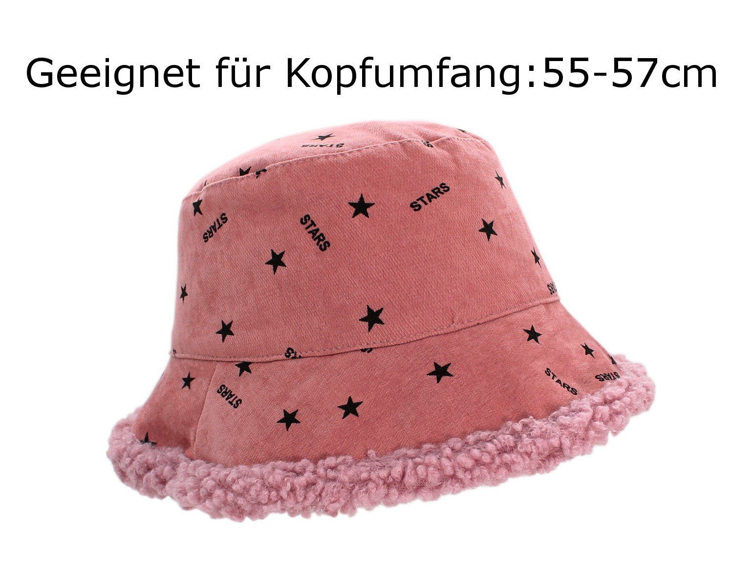 Warme Bucket Bucket dy_mode Damen Hat Hat Fischerhut Fischerhut Wintermütze Gefütterte BH006-RetroRosaStars