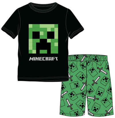 Minecraft Schlafanzug MINECRAFT Kinder Pyjama SHORTY schwarz - grün Creeper Kinder Jungen und Mädchen 6 8 10 Jahre kurzer Schlafanzug Gr.116 128 140