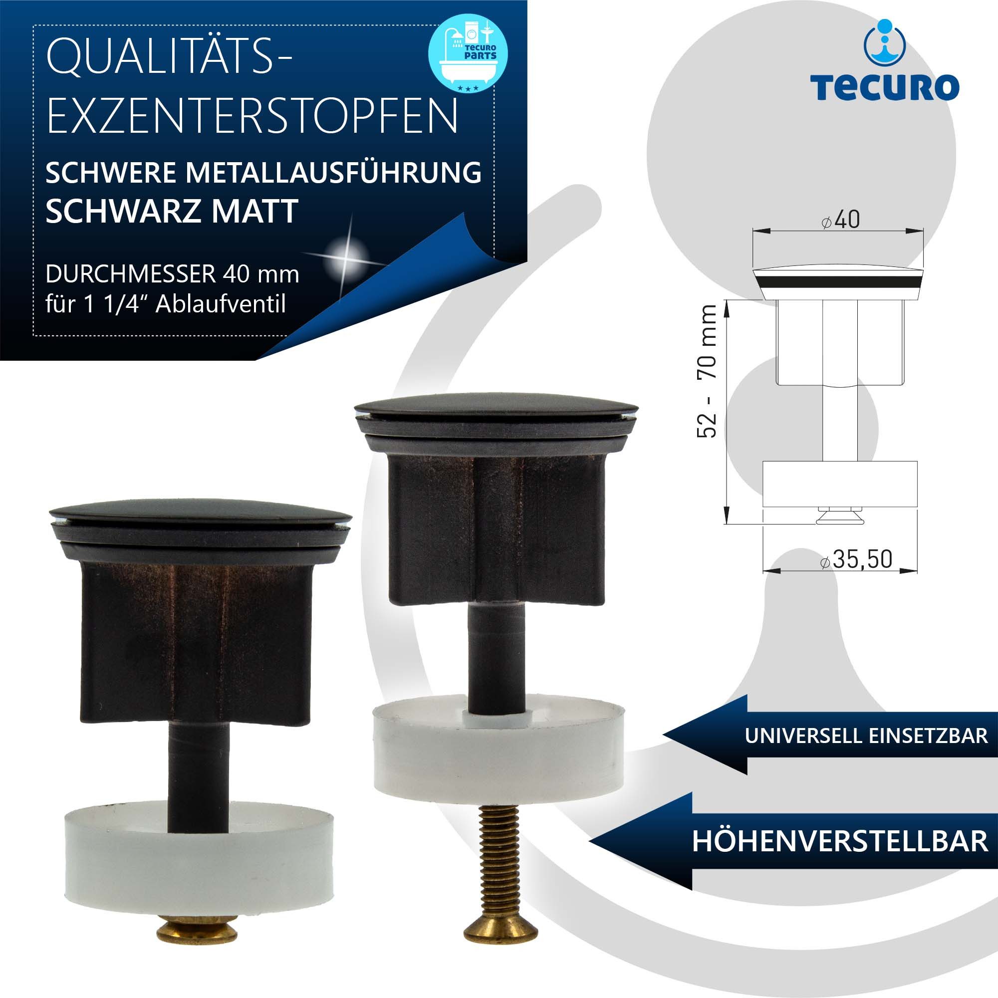 tecuro Ablaufventil Excenterstopfen Ø 40 mm für 1 1/4" Ablaufventil – Bild 4 von 5