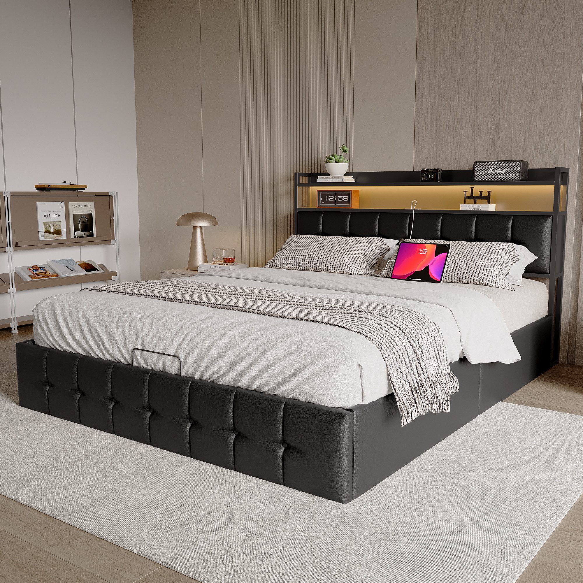 Furnishings Home Stauraumbett Polsterbett Doppelbett LED USB (1 tlg., hydra günstig online kaufen