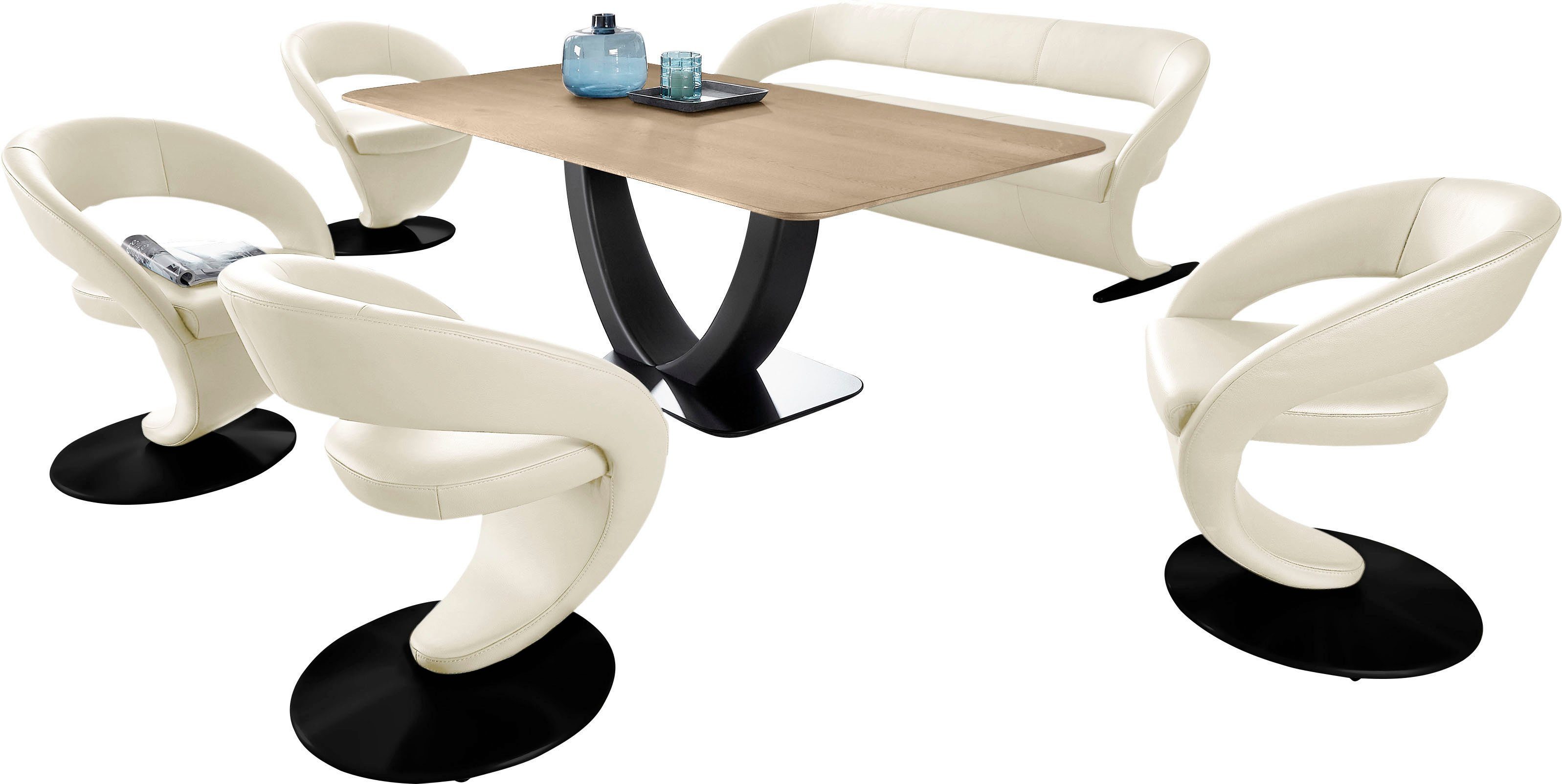 180x90cm (Set), Design-Drehstühlen K+W Tisch 4 Wohnen in mit Design-Solobank Essgruppe Komfort und Wave, &