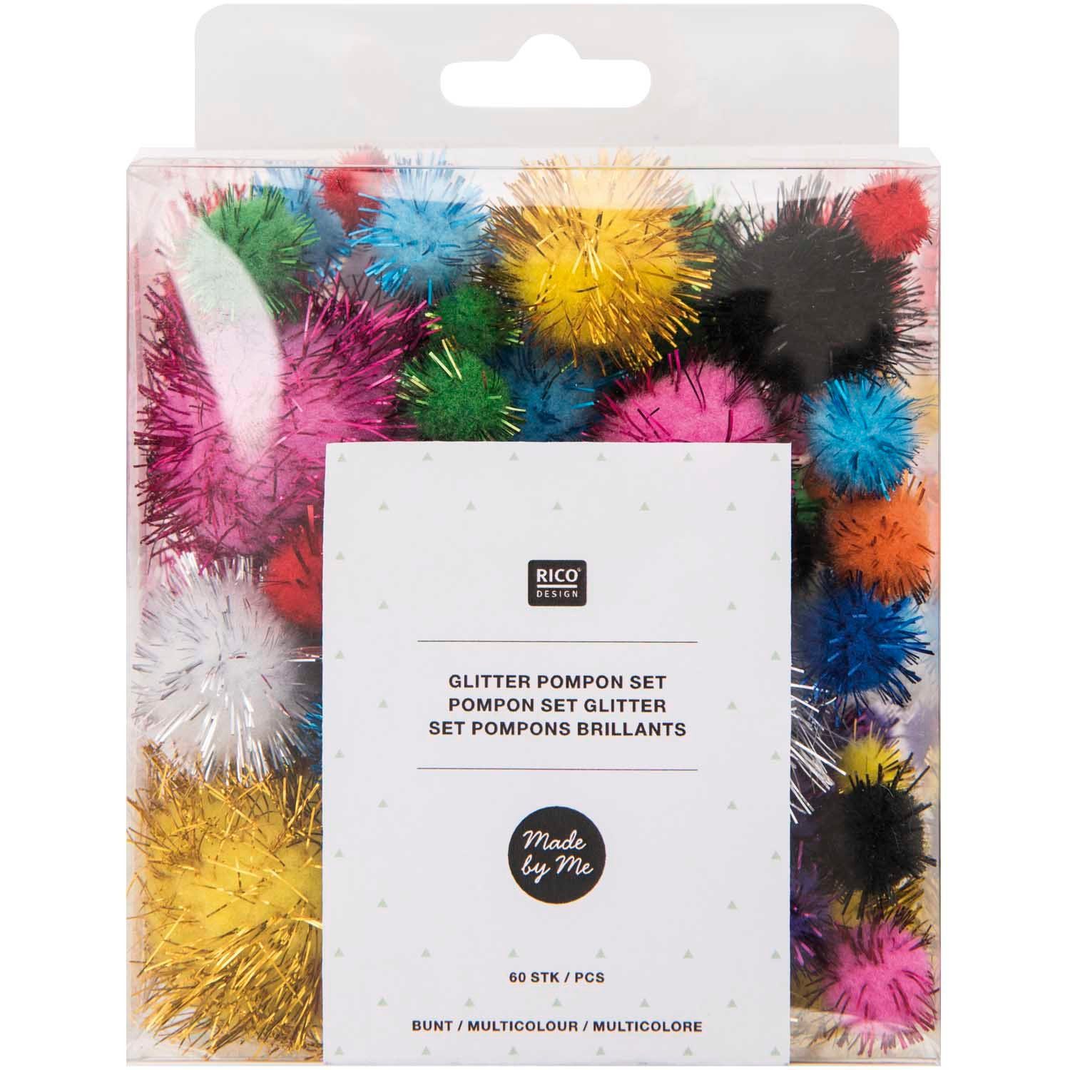 Rico Design Pompon Pompon-Set, bunt Glitter, 60-Teilig