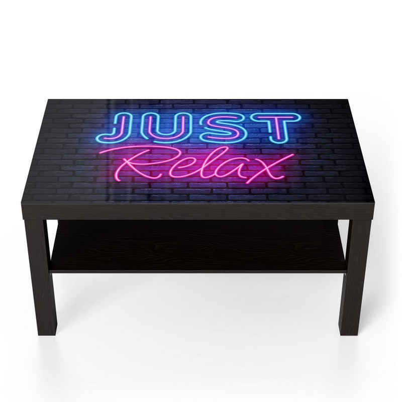 DEQORI Couchtisch 'Spruch im Neon-Design', Glas Beistelltisch Glastisch modern