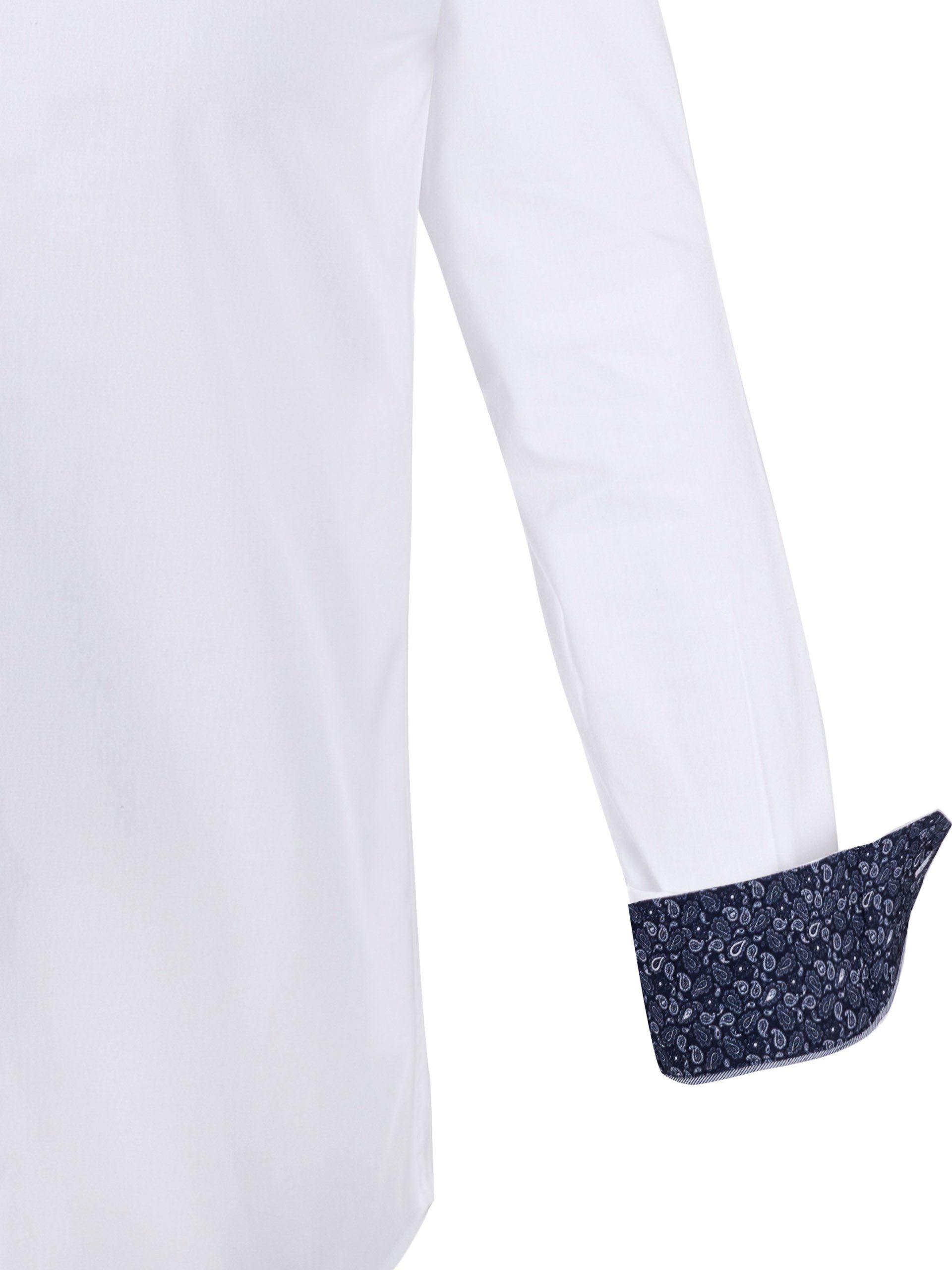 Hemd Albert Trachtenhemd weiß-marine Stehkragen mit FUCHS