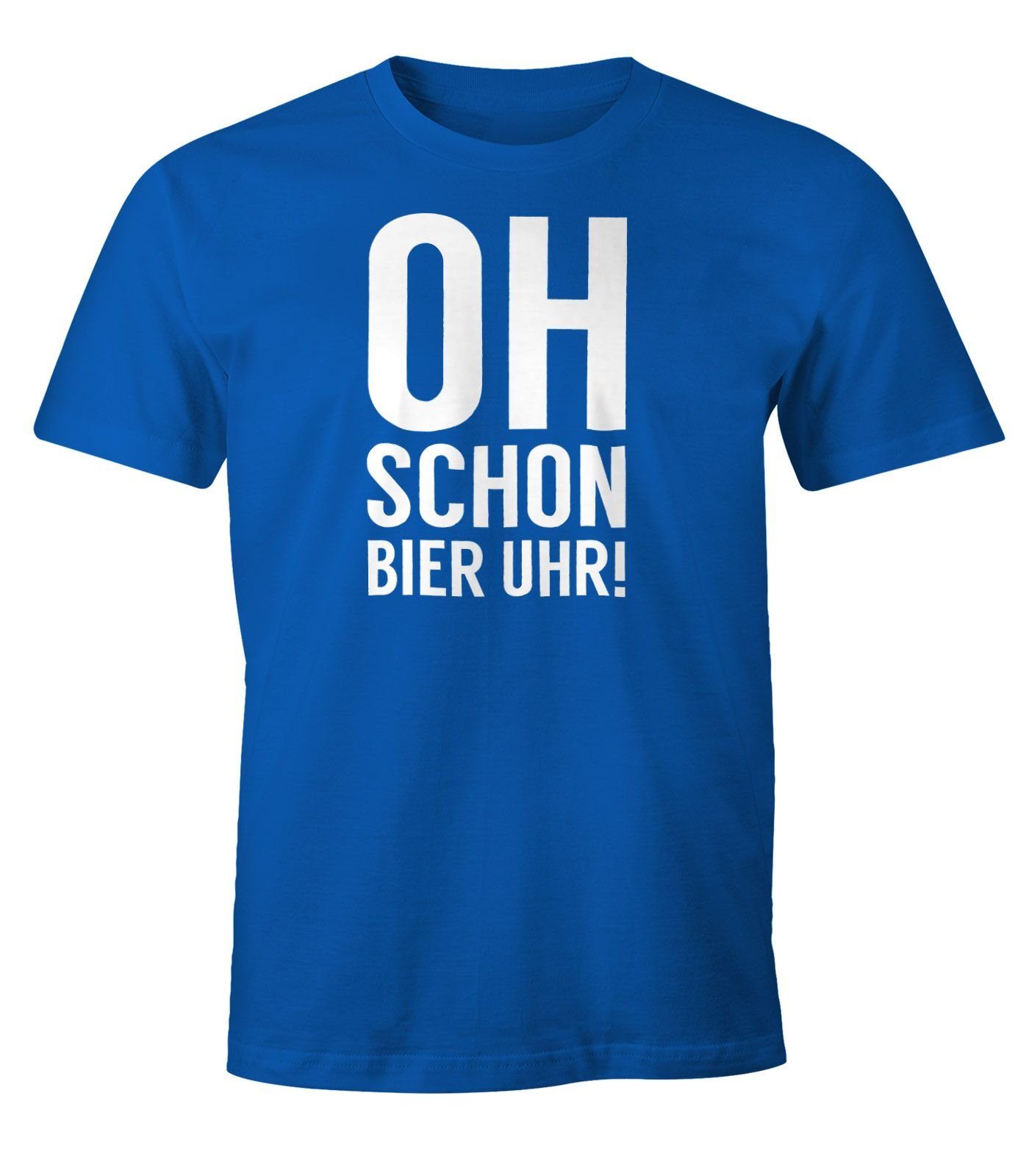 MoonWorks Print-Shirt Herren Party T-Shirt Oh schon Bier Uhr Fun-Shirt Moonworks® mit Print blau